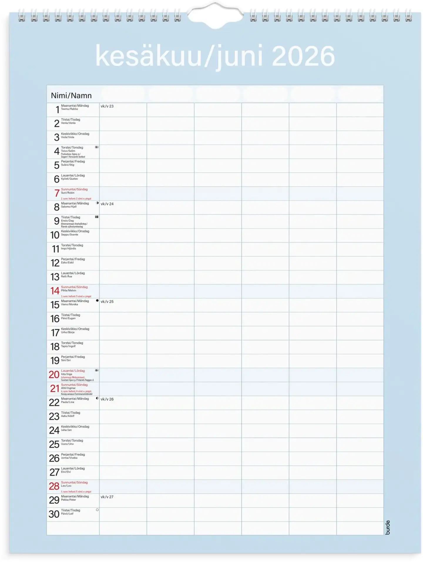 Burde Perhekalenteri 2026 Kätevä - 3