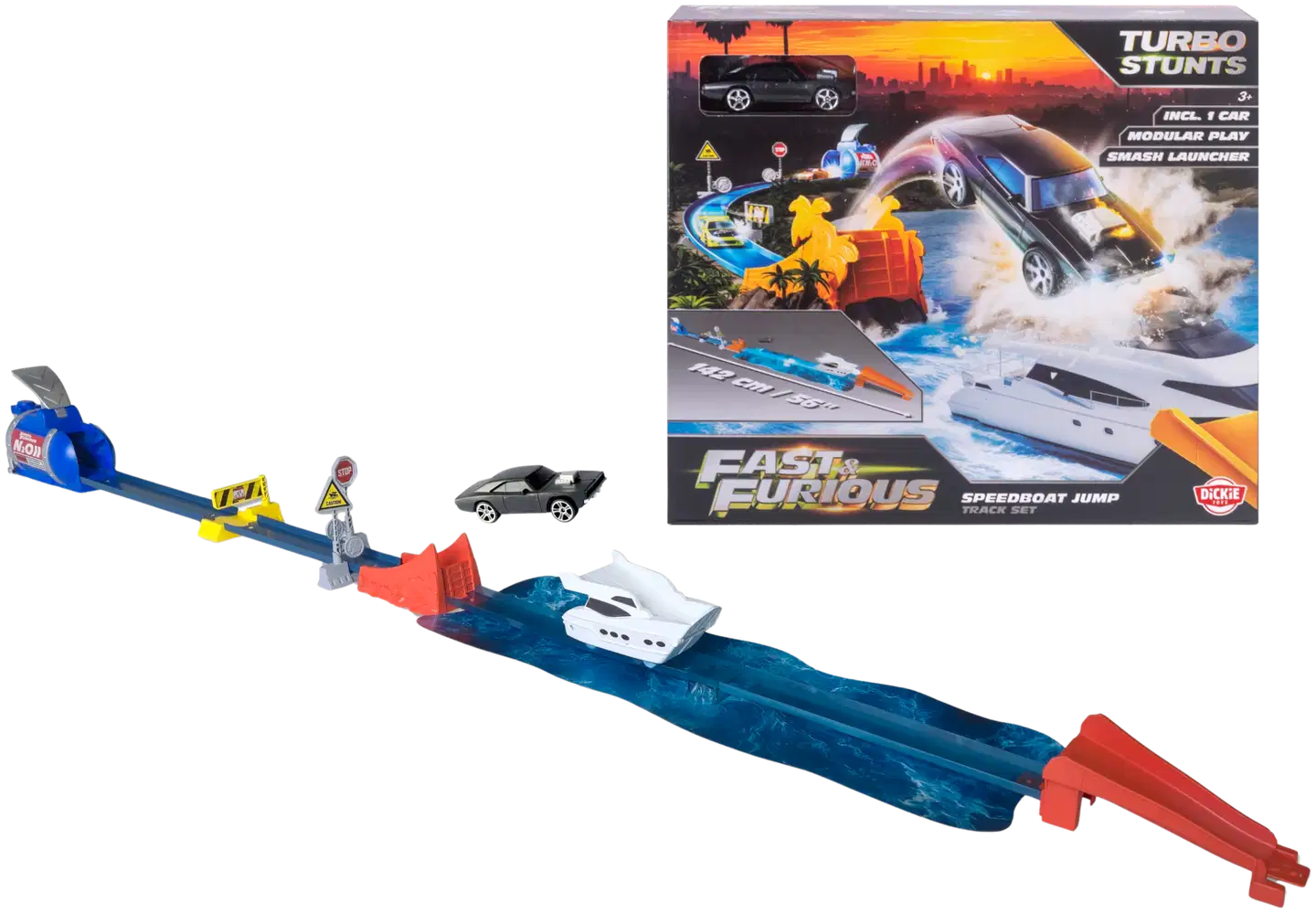Dickie Toys - Fast & Furious Speedboat Jump, autorata ja metallivalettu (die-cast) auto