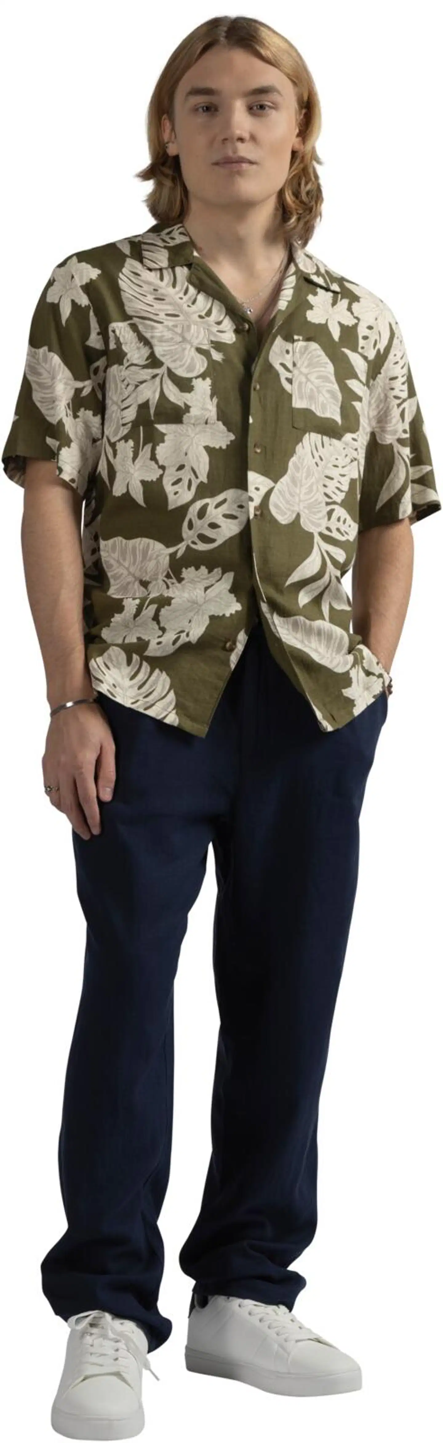 London Fog miesten kuviollinen pellavapaita 194LF15261 - Green AOP - 6