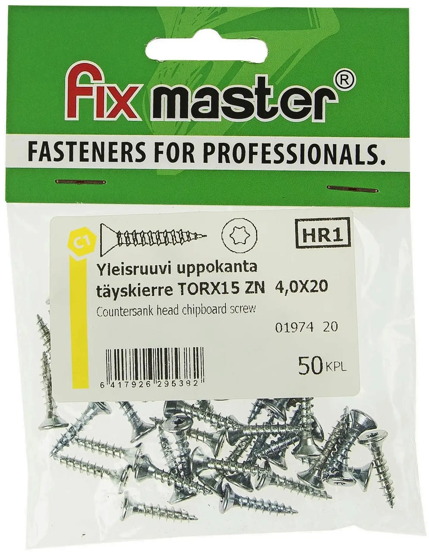 Fix Master yleisruuvi uppokanta täyskierre 4,0X20 torx15 sinkitty 50kpl