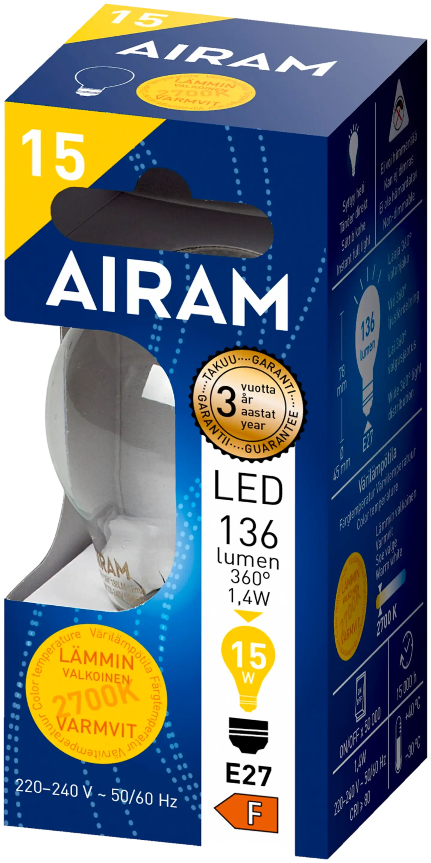 Airam LED koristelamppu 1,4W E27 136lm kirkas - 2