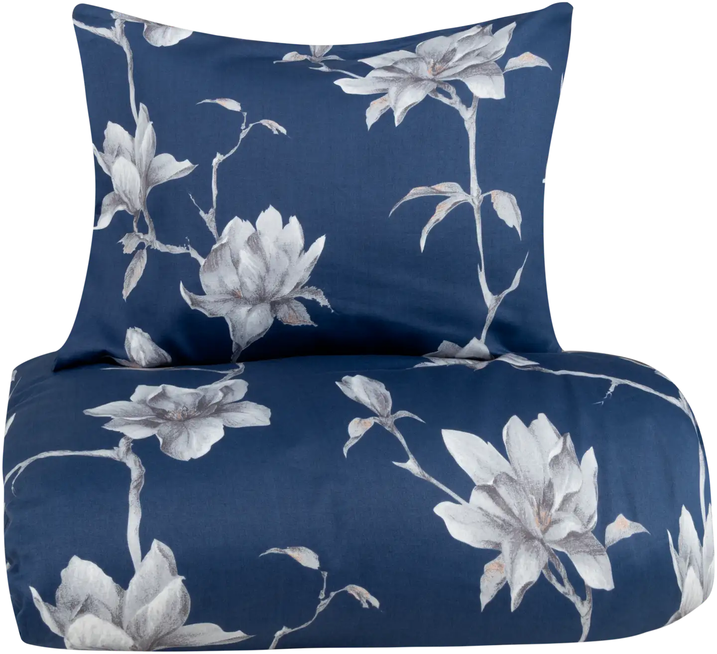 House satiinipussilakanasetti Blomster 150 x 210 + 55 x 65 cm tummansininen - 1