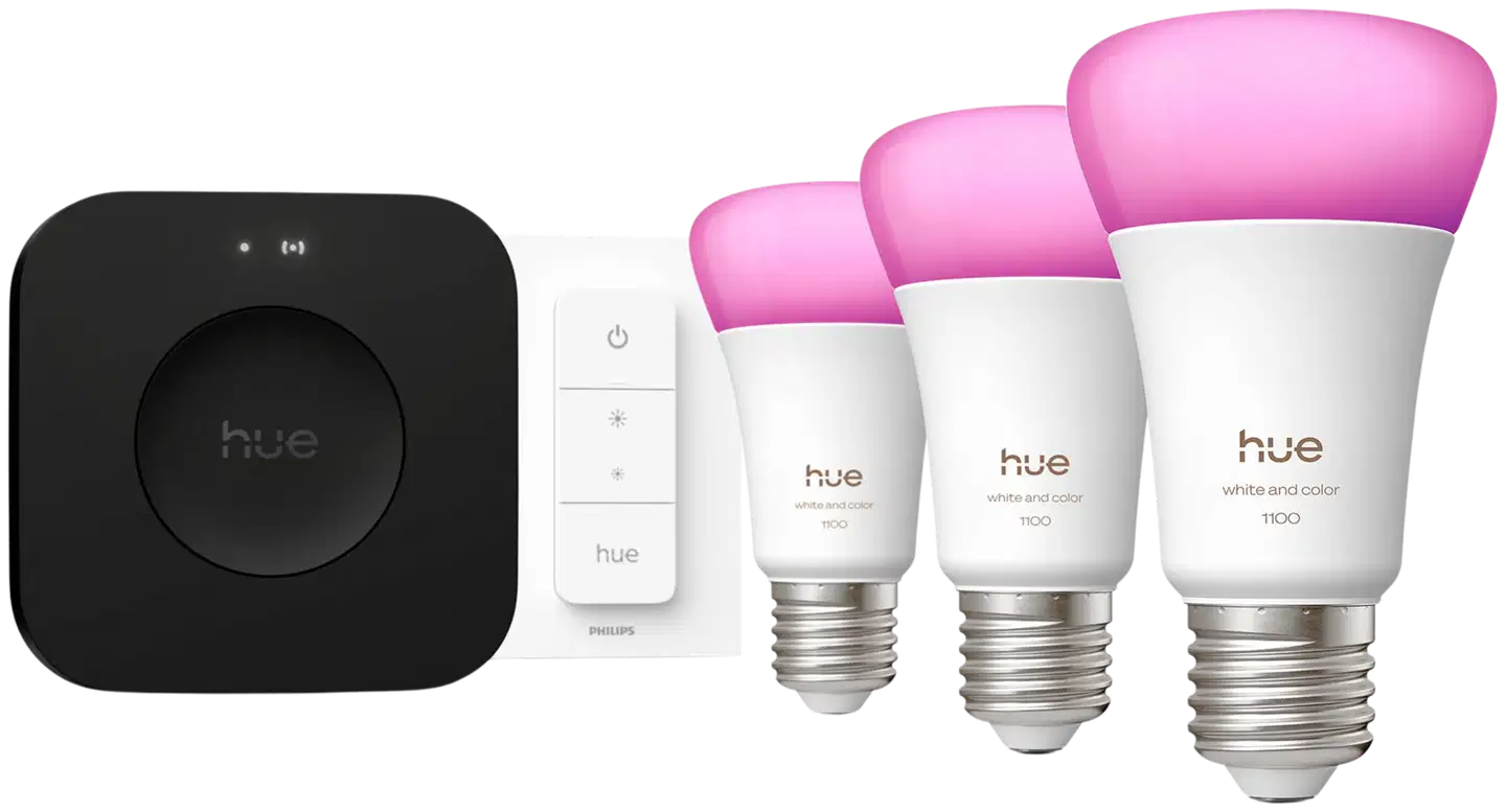 Philips Hue aloituspakkaus WCA 5W A60 E27 1000-2000K 1100LM 3 kappaletta sekä reititin - 1