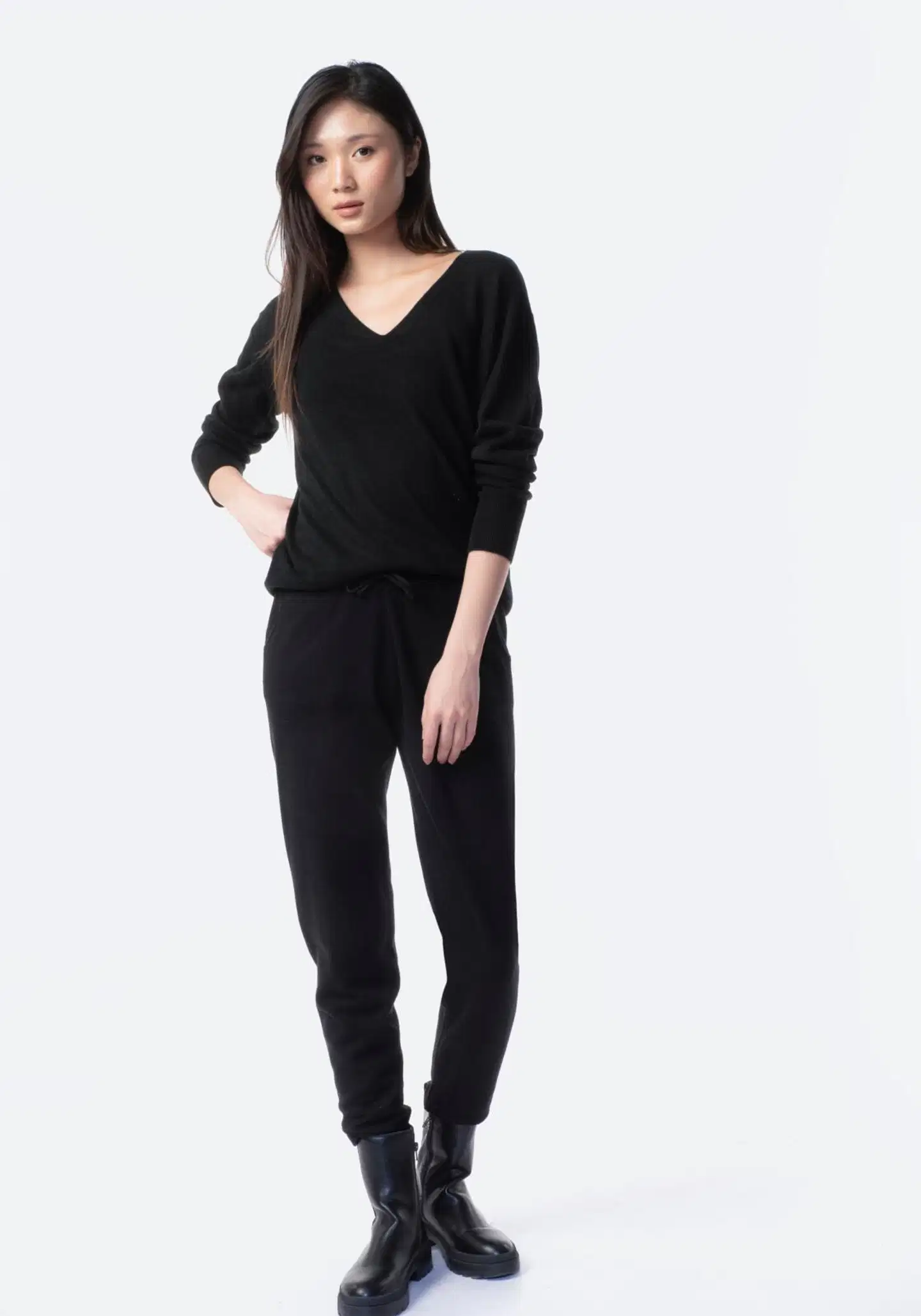 TEX naisten neulepusero V-kaulus I286107 - BLACK 1 - 2