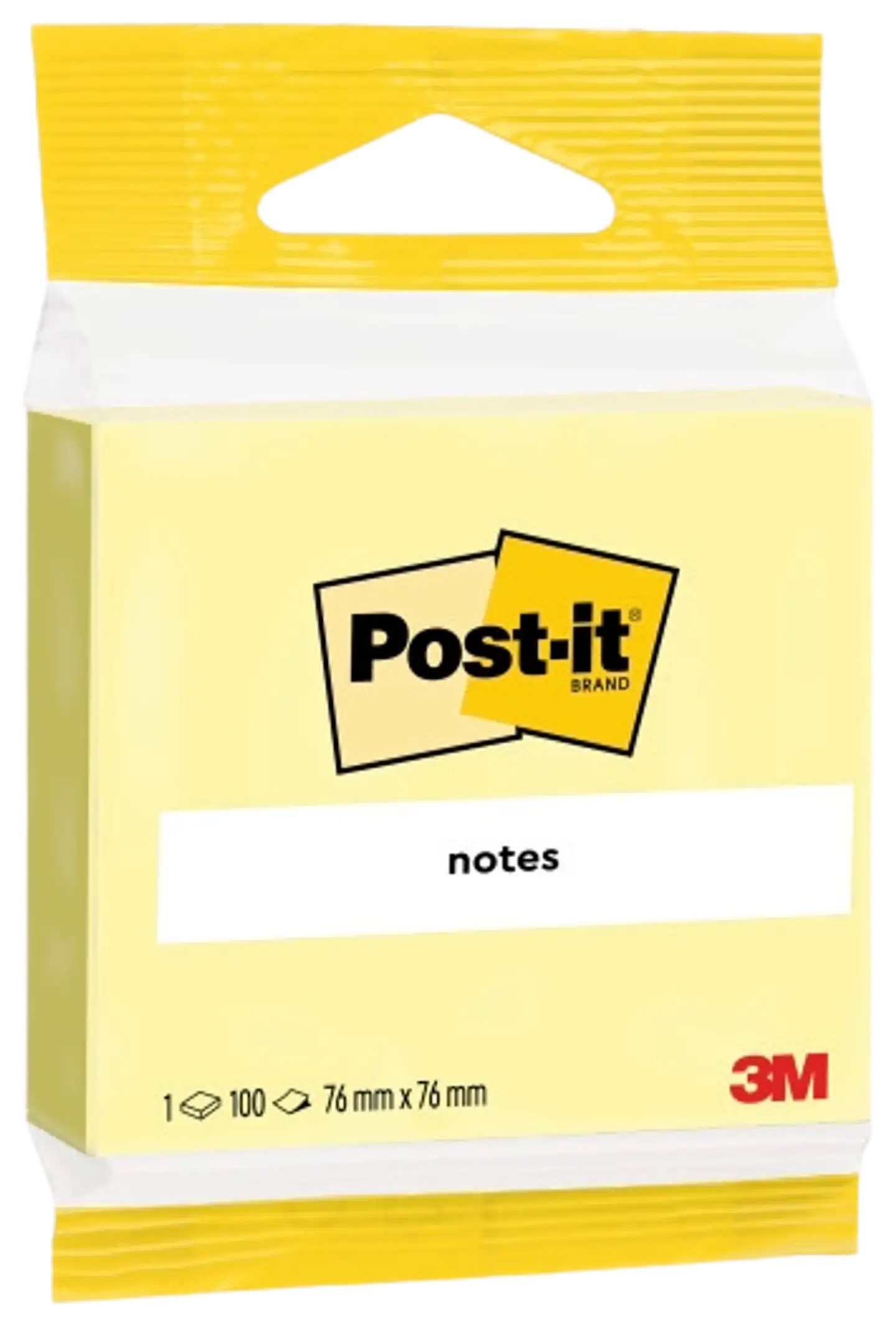 Post-it® viestilaput, Canary Yellow, 1 lehtiö, 76 mm x 76 mm, piikkipakattu, 100% PEFC CH18/0914