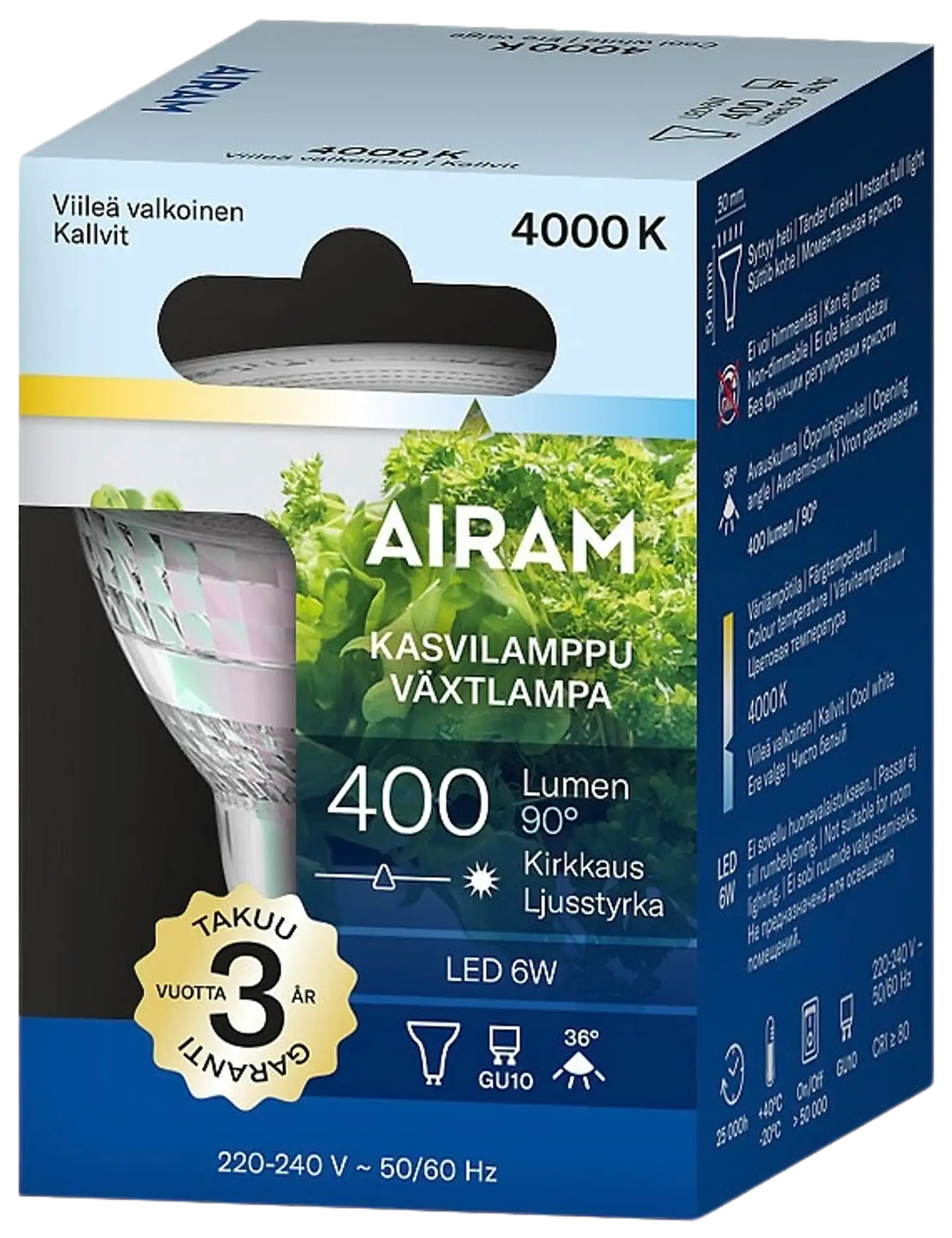 Airam LED Kasvilamppu PAR16 6W GU10 400 lm 36D - 2