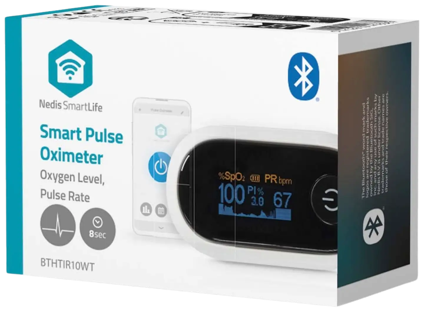 Nedis SmartLife Pulssioksimetri  Bluetooth  OLED-näyttö  Auditiivinen hälytys / Happikyllästeisyys (SpO2) / Korkean tarkkuuden anturi / Liikkumisen estävät häiriöt - 5