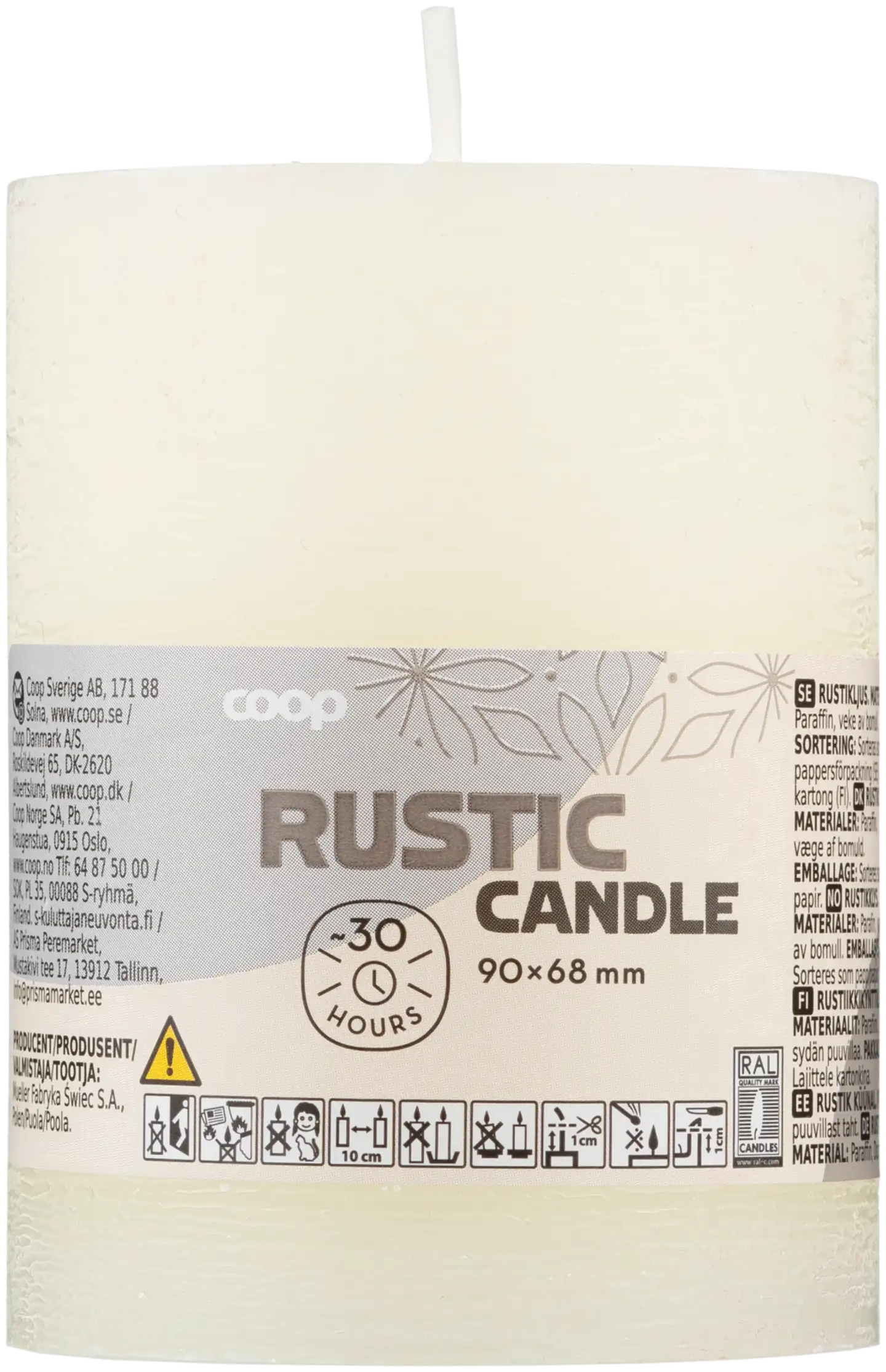 Coop rustiikki huurrekynttilä beige 7x9cm