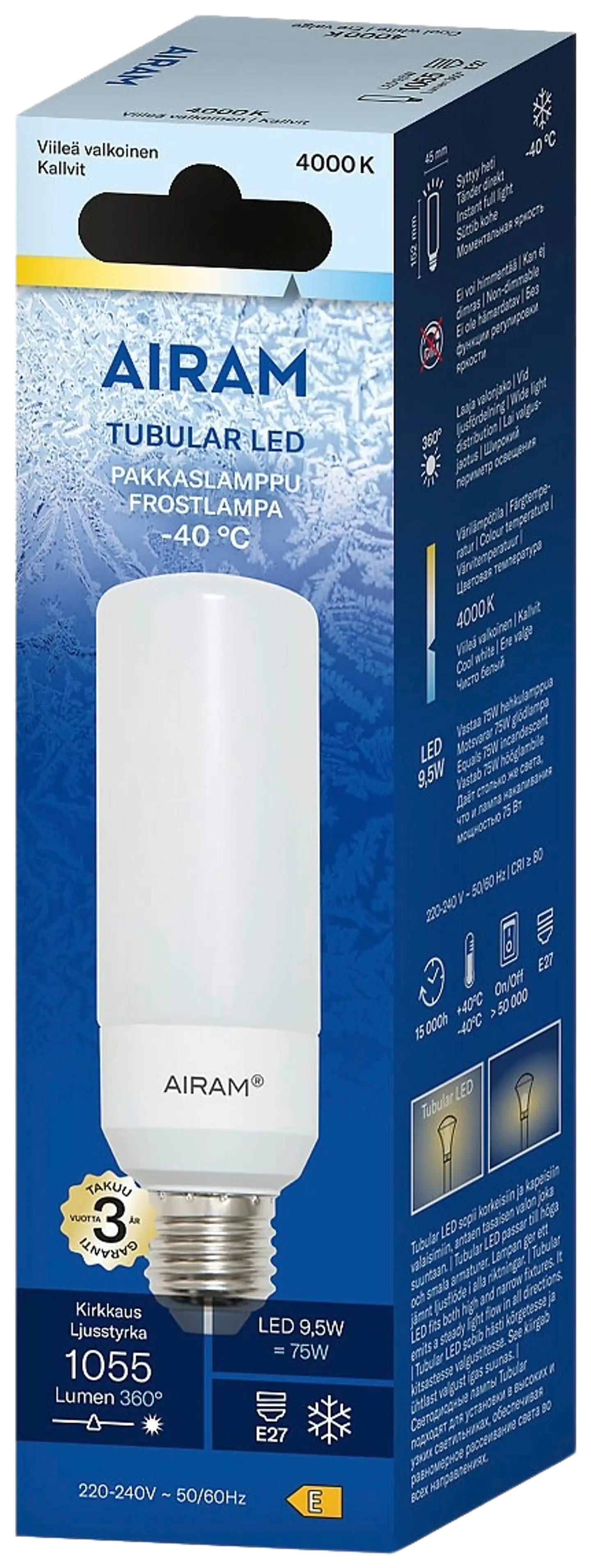 Airam Otso opaali tubular pakkaslamppu E27 4000K 1055lm - 2