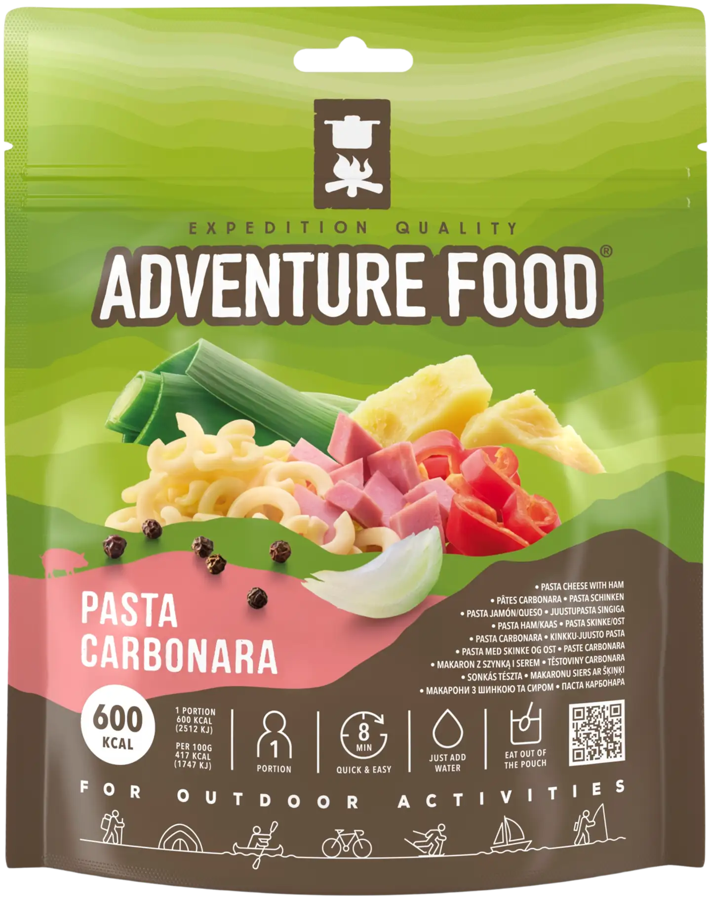 Adventure Food Pasta Carbonara, kinkku-juusto pasta, 600 kcal - 1