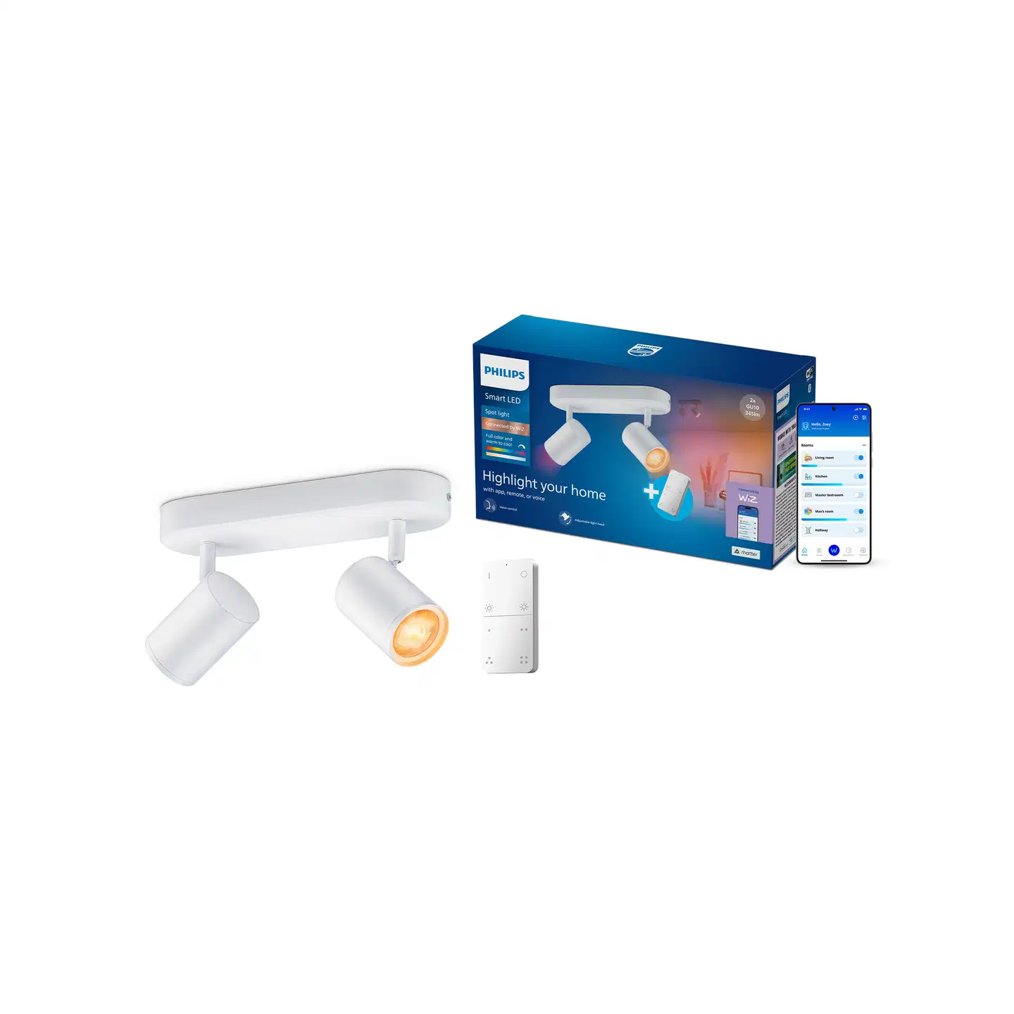 Philips Smart Lighting BOS kohdevalaisin GU10 5W RGB + säädettävä valkoinen 2 kpl kaukosäätimellä - 2