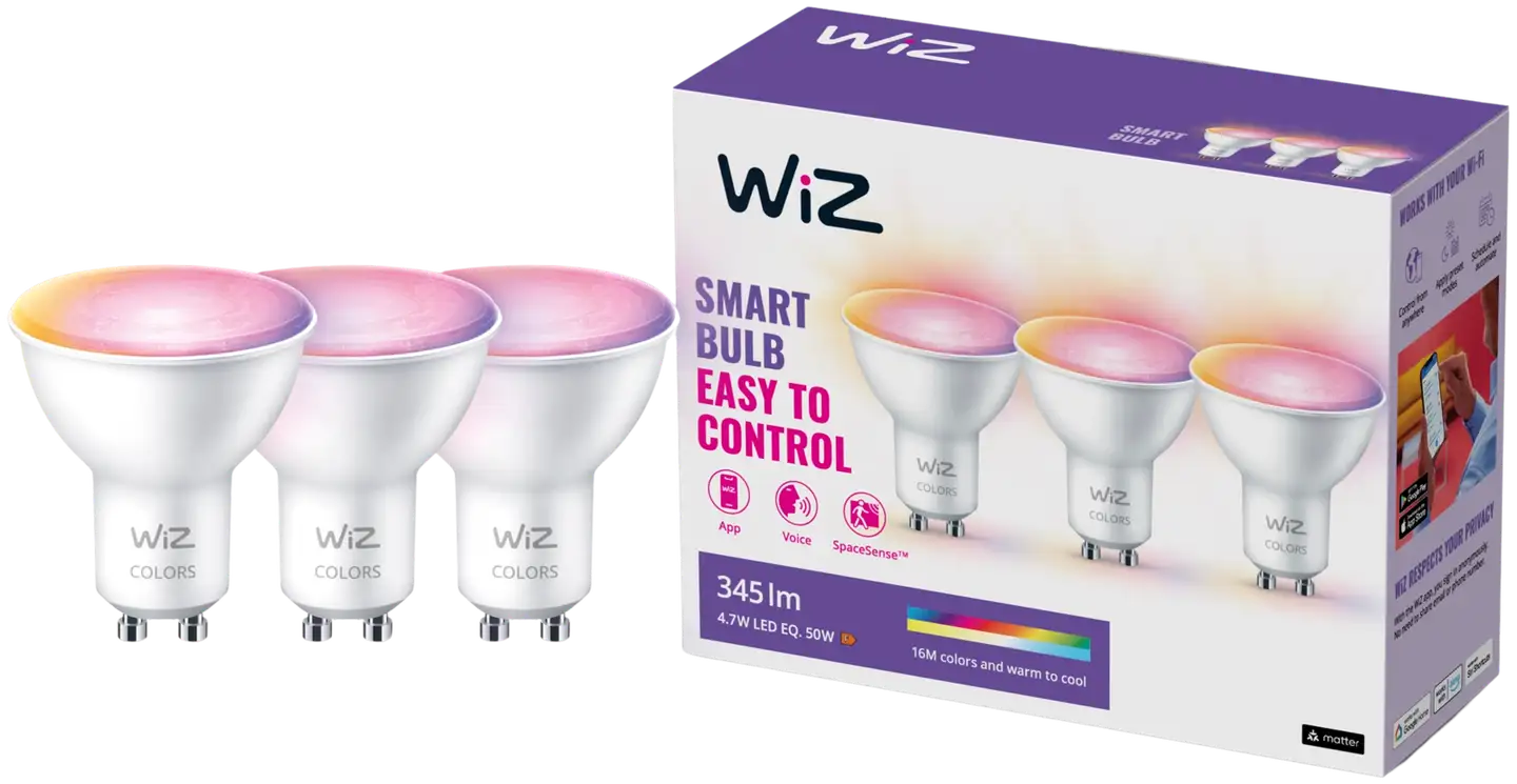 WiZ älylamppu GU10 PAR16 4.7W RGB Wi-Fi, 3 kpl:n pakkaus - 1