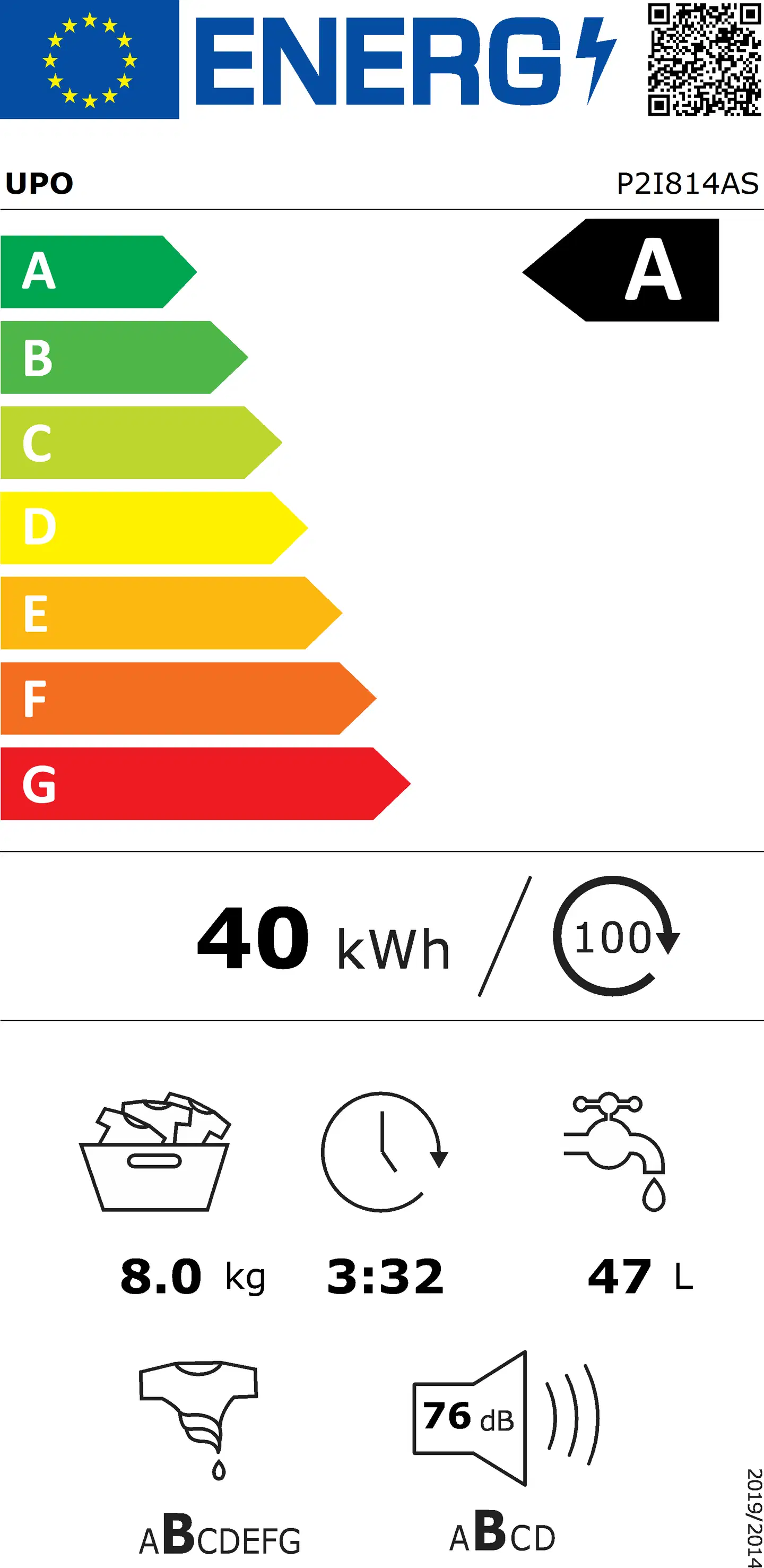 UPO edestä täytettävä pyykinpesukone P2I814AS 8kg valkoinen - 5