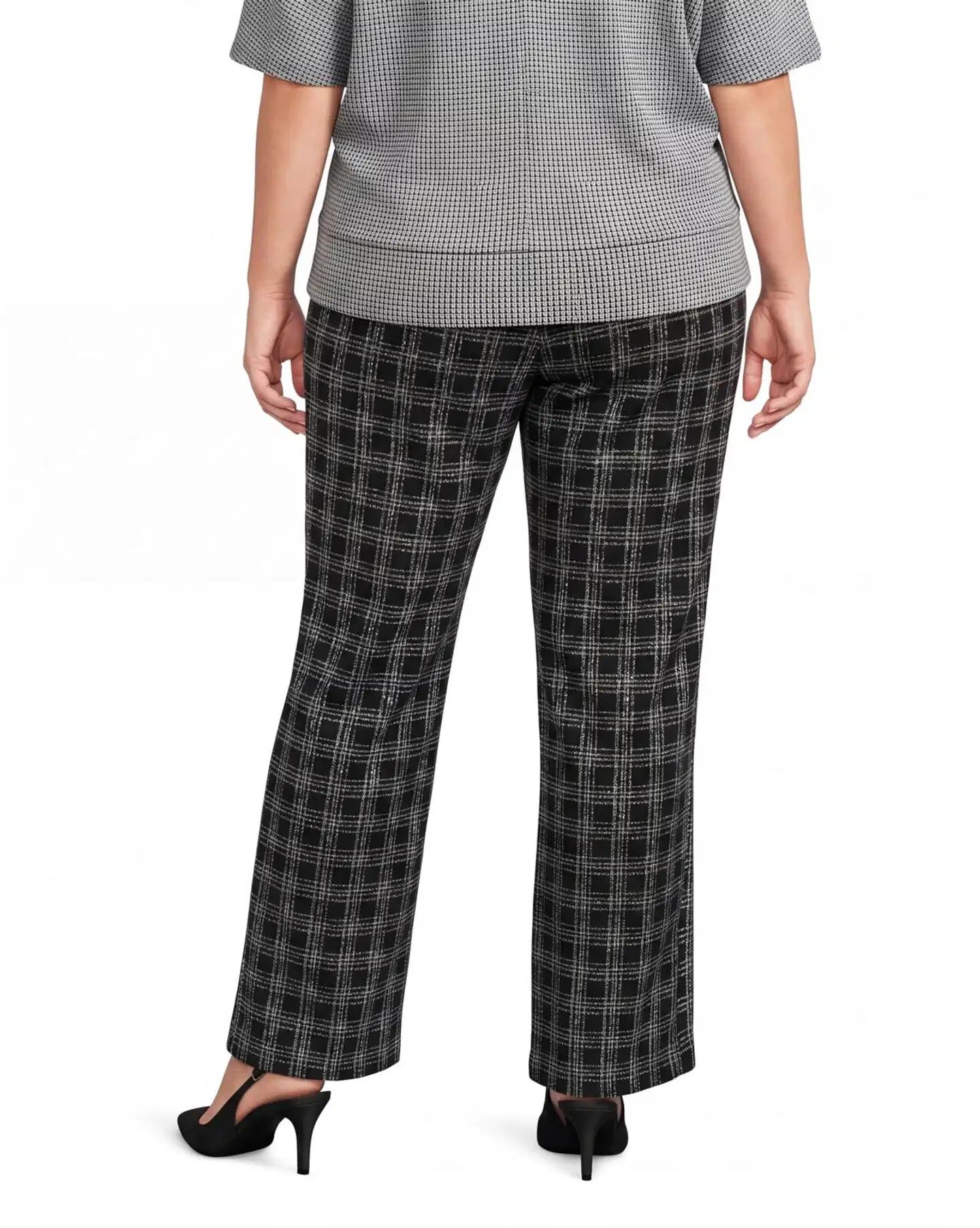 House naisten buklee-kankaiset housut 222HP40267, D-mitoitus - Black&grey - 3