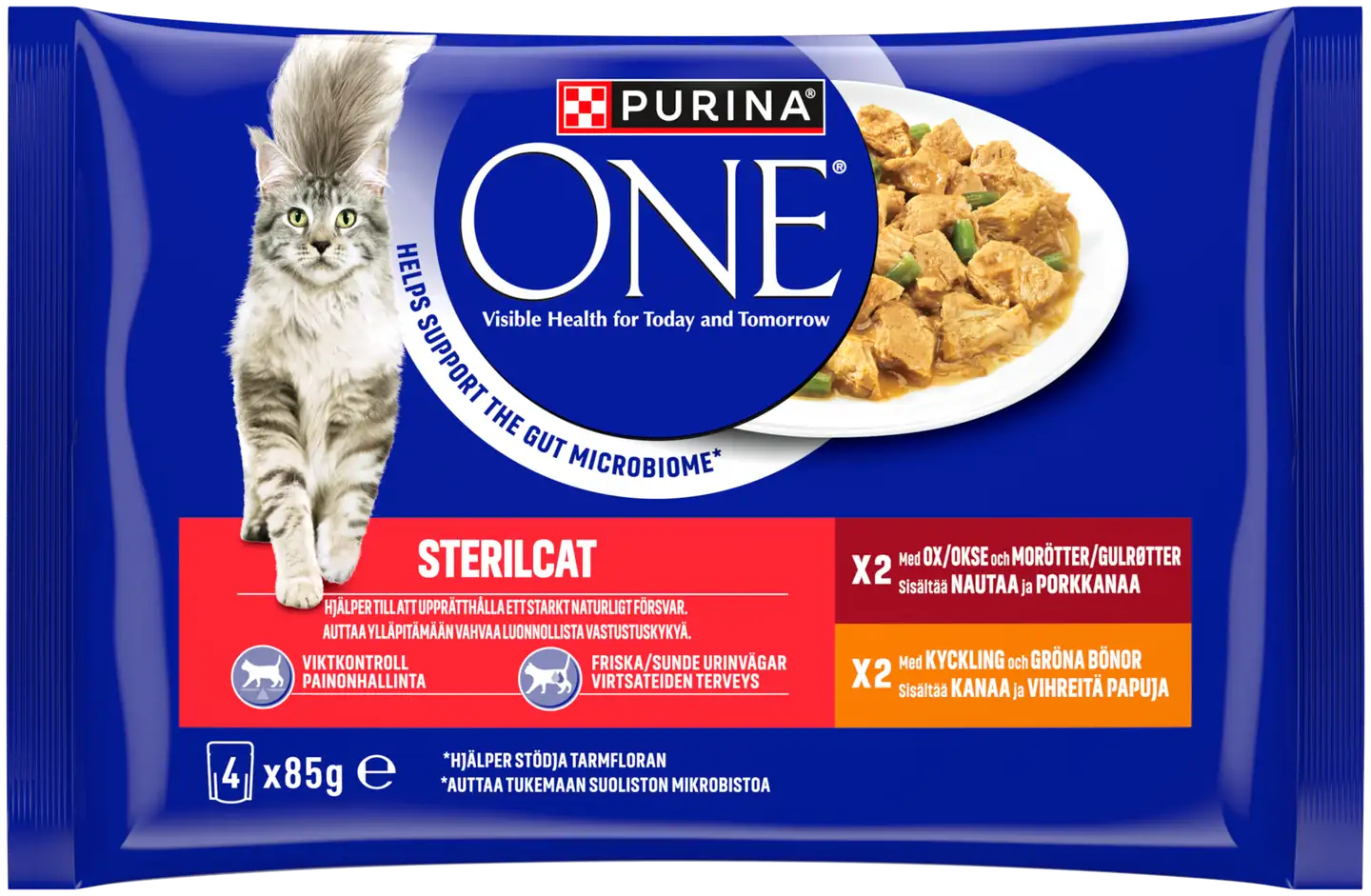 Purina One 4x85 g Sterilcat Minifileet kastikkeessa, sis. nautaa, kanaa ja kasviksia