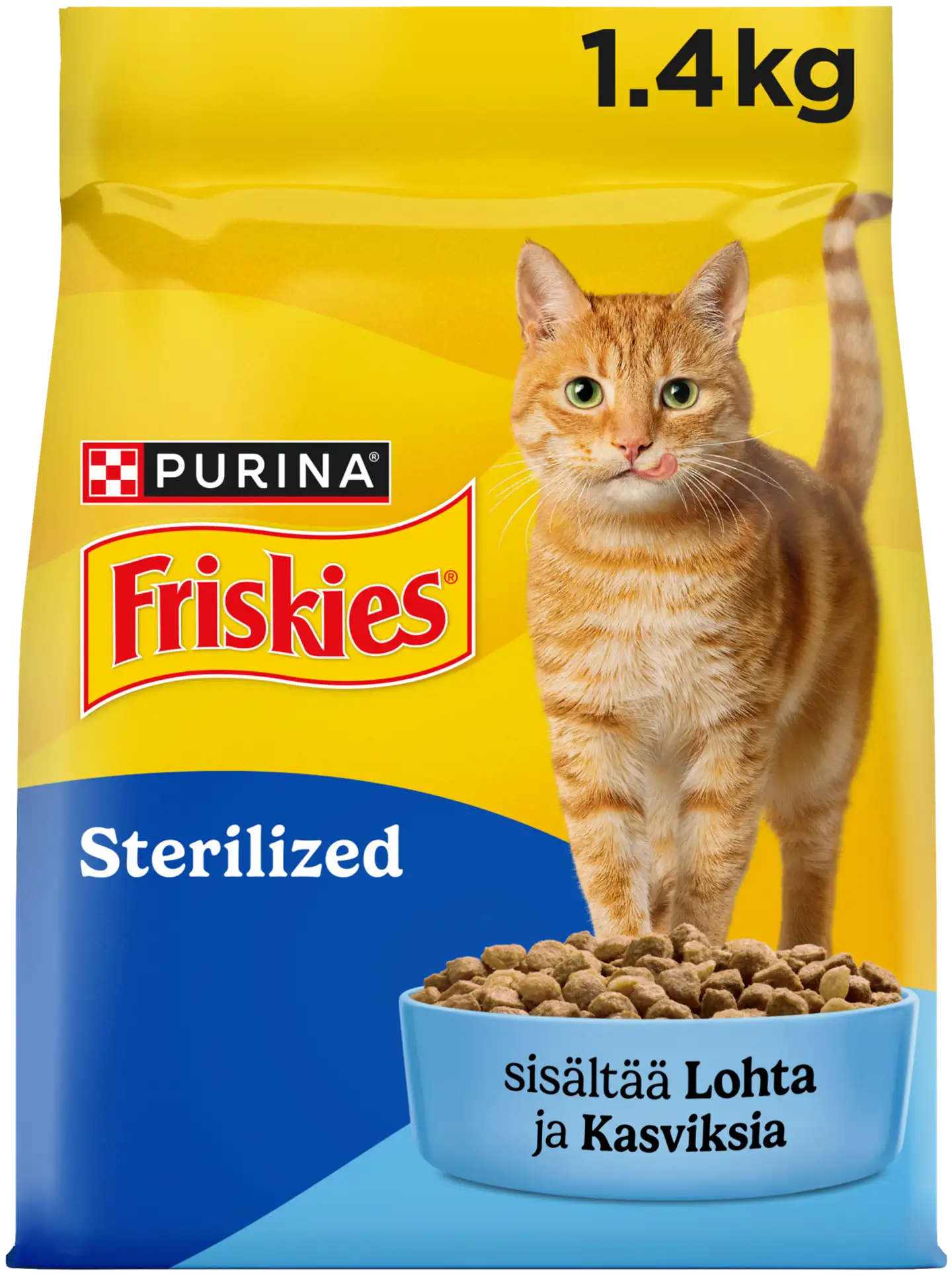 Purina Friskies® Sterilized Adult Kuiva kissanruoka sisältää Lohta ja Kasviksia 1,4kg pussi