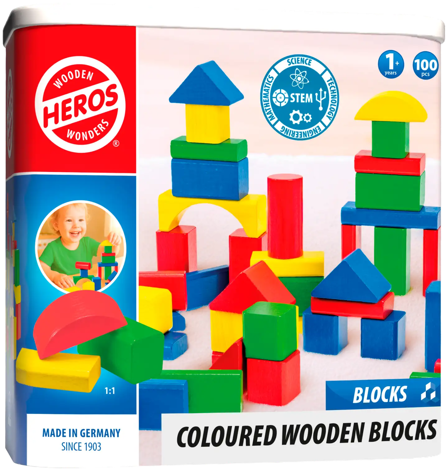 Heros rakennussarja Blocks Värikkäät puiset palikat 100 osaa - 1