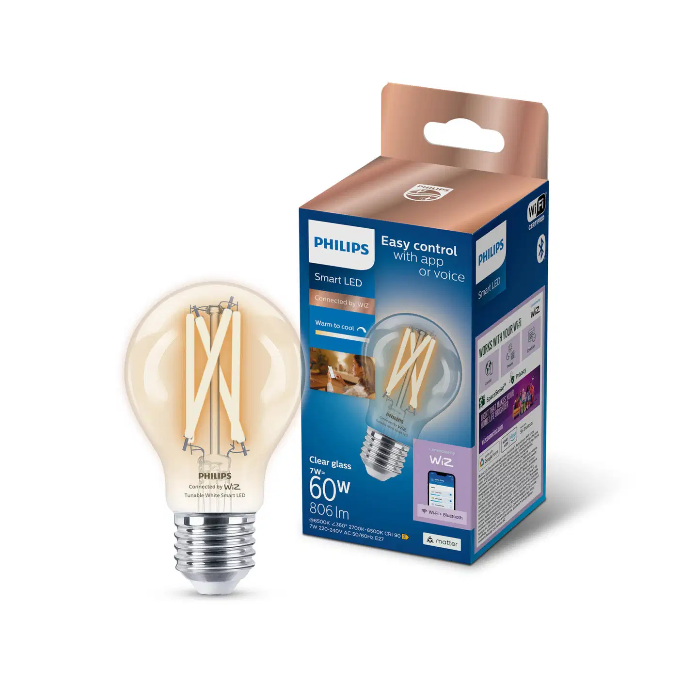 Philips Smart Lighting LED-filamenttilamppu 7W A60 E27 2700-6500K 806lm kirkas - 2