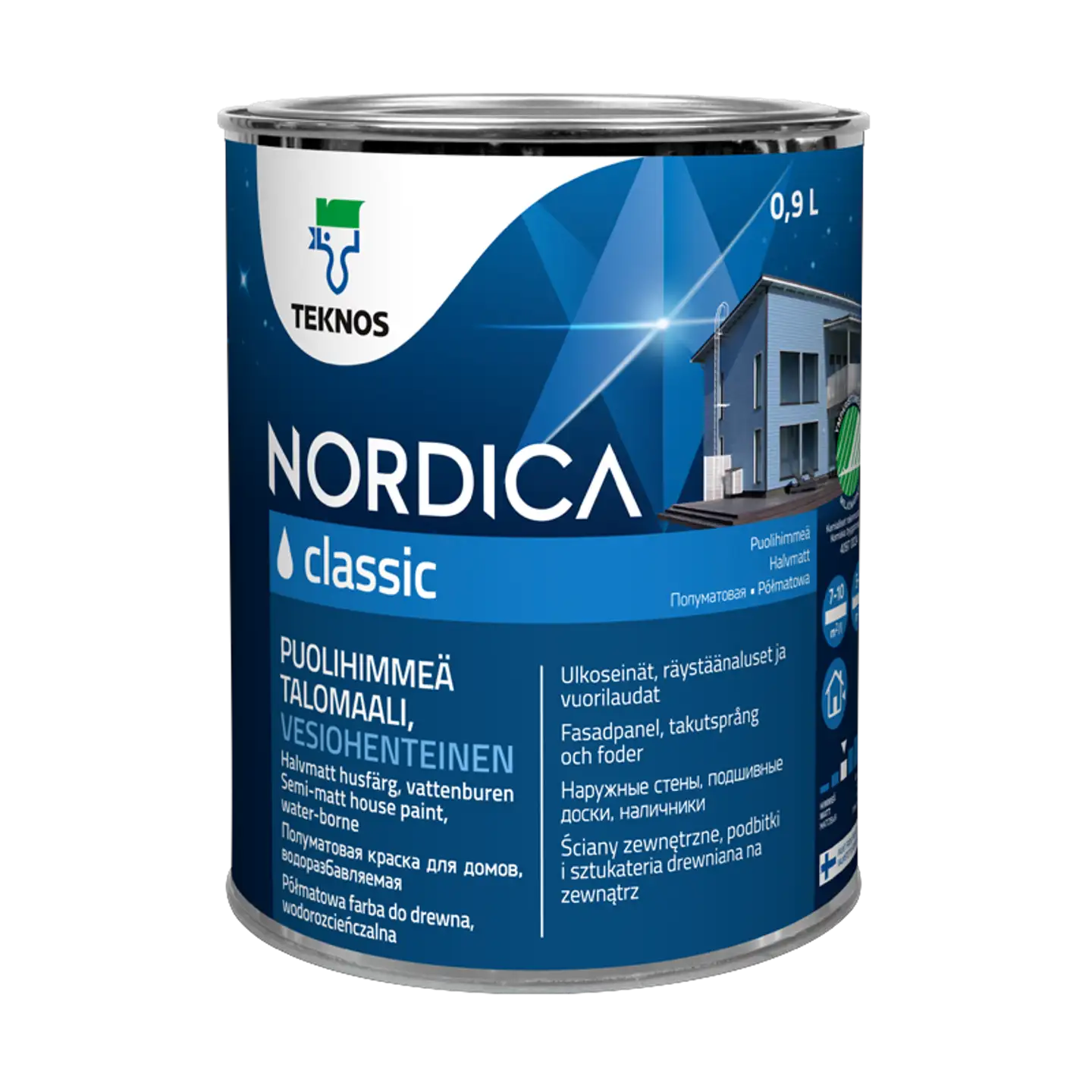 Teknos talomaali Nordica Classic 0,9 l PM1 valkoinen sävytettävissä puolihimmeä