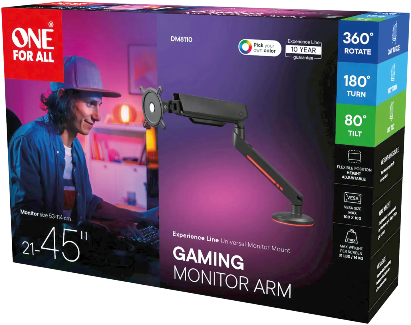 One For All DM8110 RGB Monitorivarsi, musta - 5