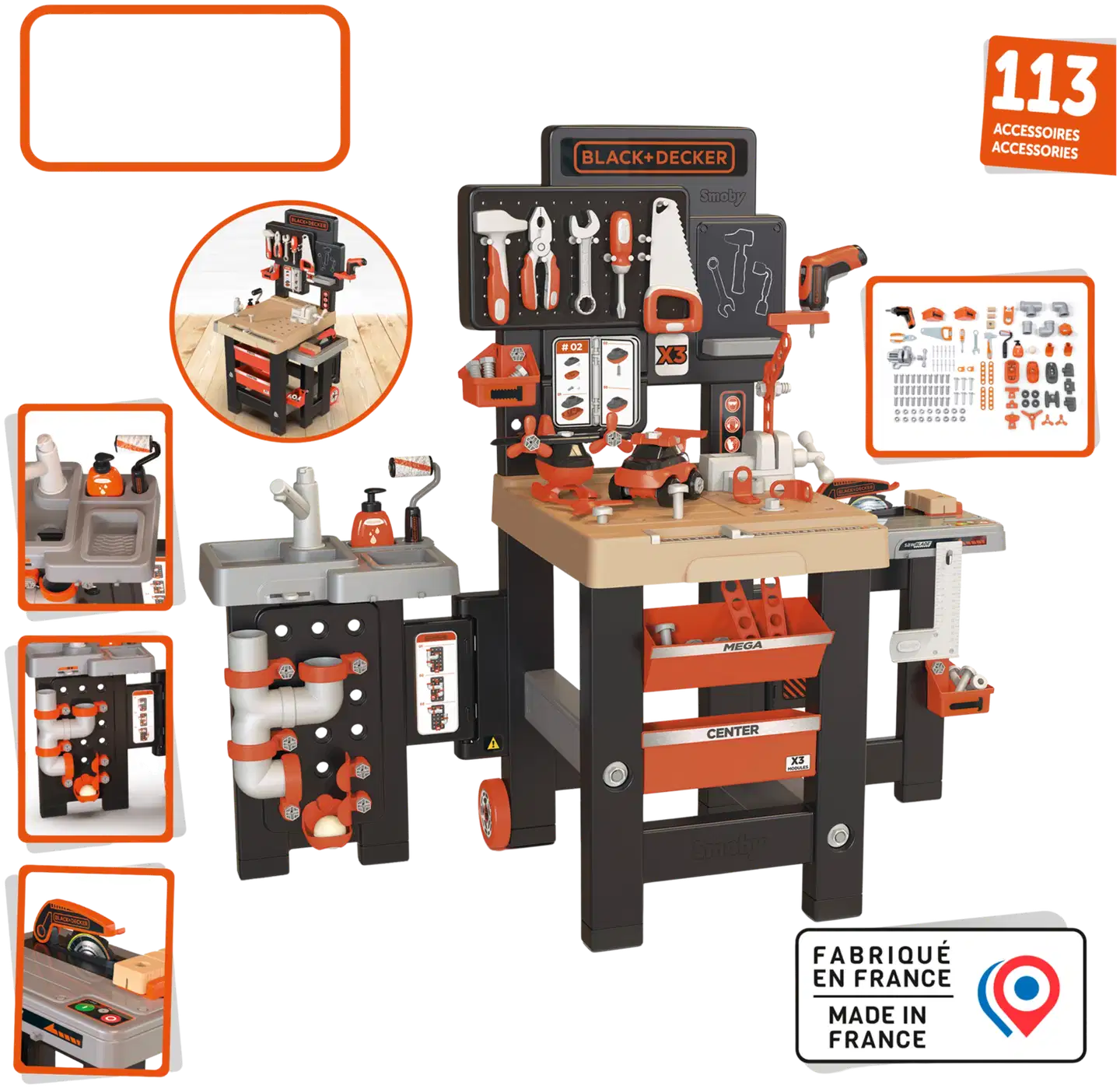 Smoby Black+Decker Mega Center työkalupenkki, nikkarointi ja LVI-leikkeihin - 3