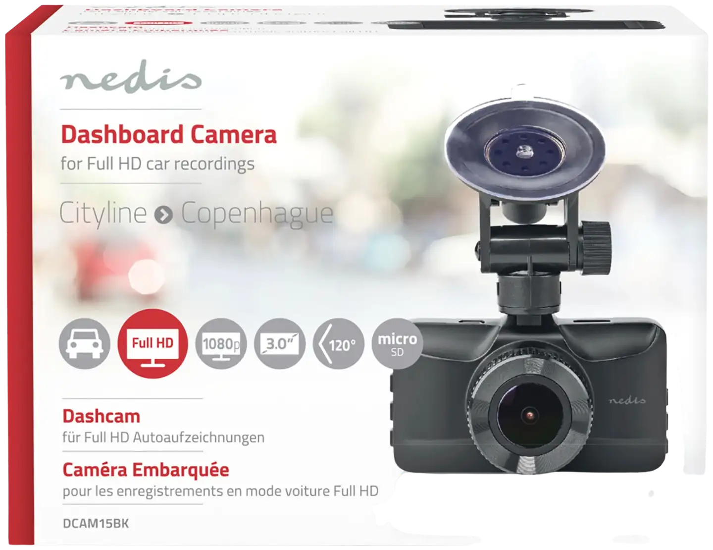 Nedis Autokamera DCAM15BK 1080p@30fps 12.0 MPixel 3.0 " LCD Musta/Punainen - 12