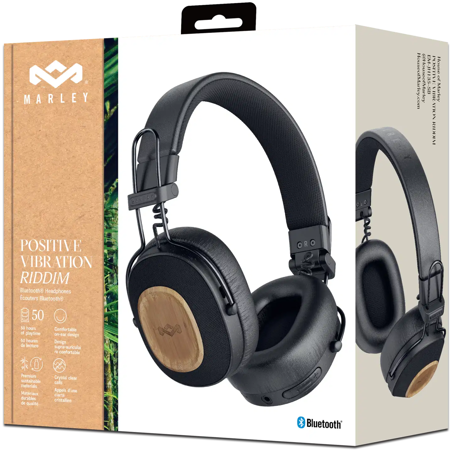 House of Marley langattomat sankakuulokkeet Positive Vibration Riddim, musta/puu - 4