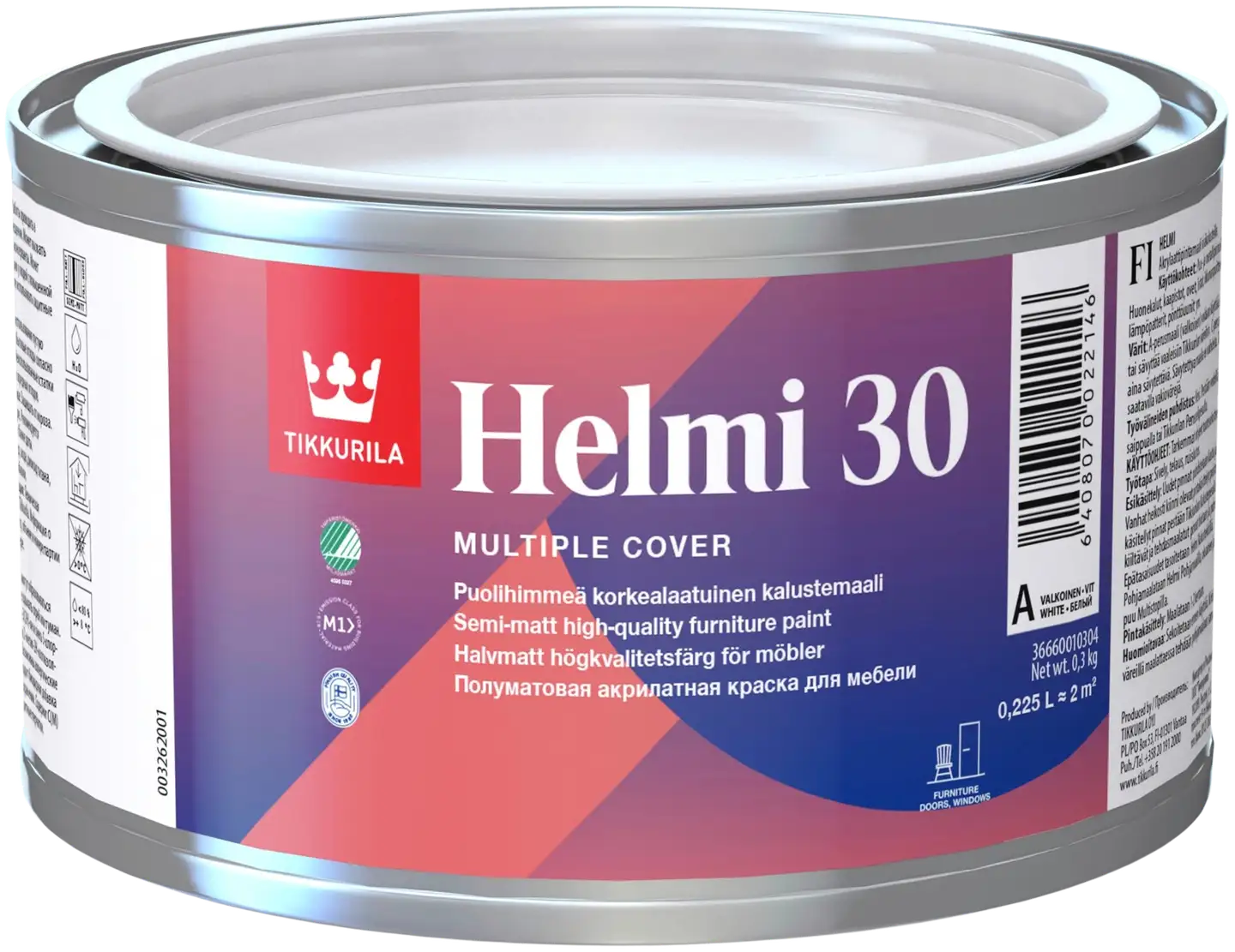 Tikkurila kalustemaali Helmi 30 0,225 l A valkoinen sävytettävissä puolihimmeä