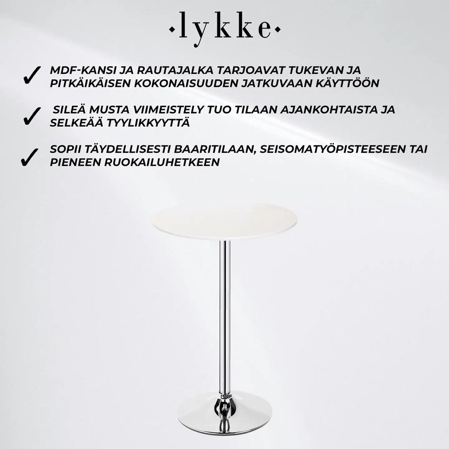 Lykke baaripöytä comfort 60x105 cm, valkoinen - 3