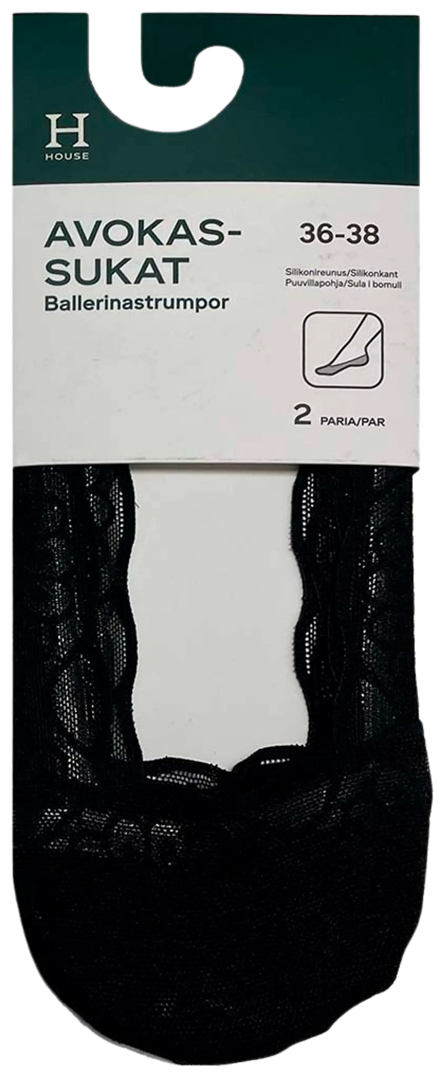 House naisten avokassukat pitsi 111-8010 2-pack - BLACK