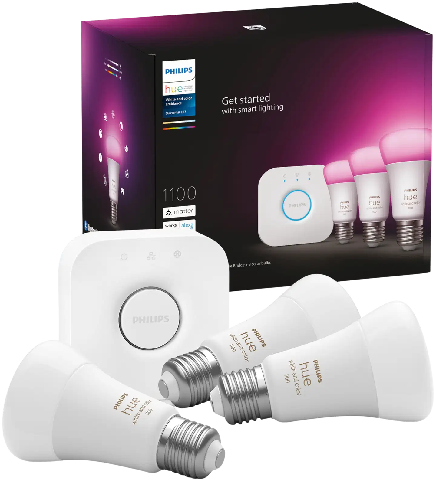Philips Hue aloituspakkaus WCA 9W A60 E27 2000-6500K 1055lm 3 kappaletta sekä reititin - 1