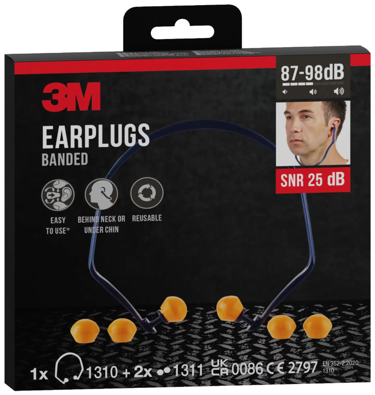 3M™ sangalliset korvatulpat 1310 + vaihtotulpat 2 paria, SNR-arvo 24–25 dB (käyttötavan mukaan), oranssi, 1 korvatulppapari +2 vaihtotulppaparia / pakkaus - 6