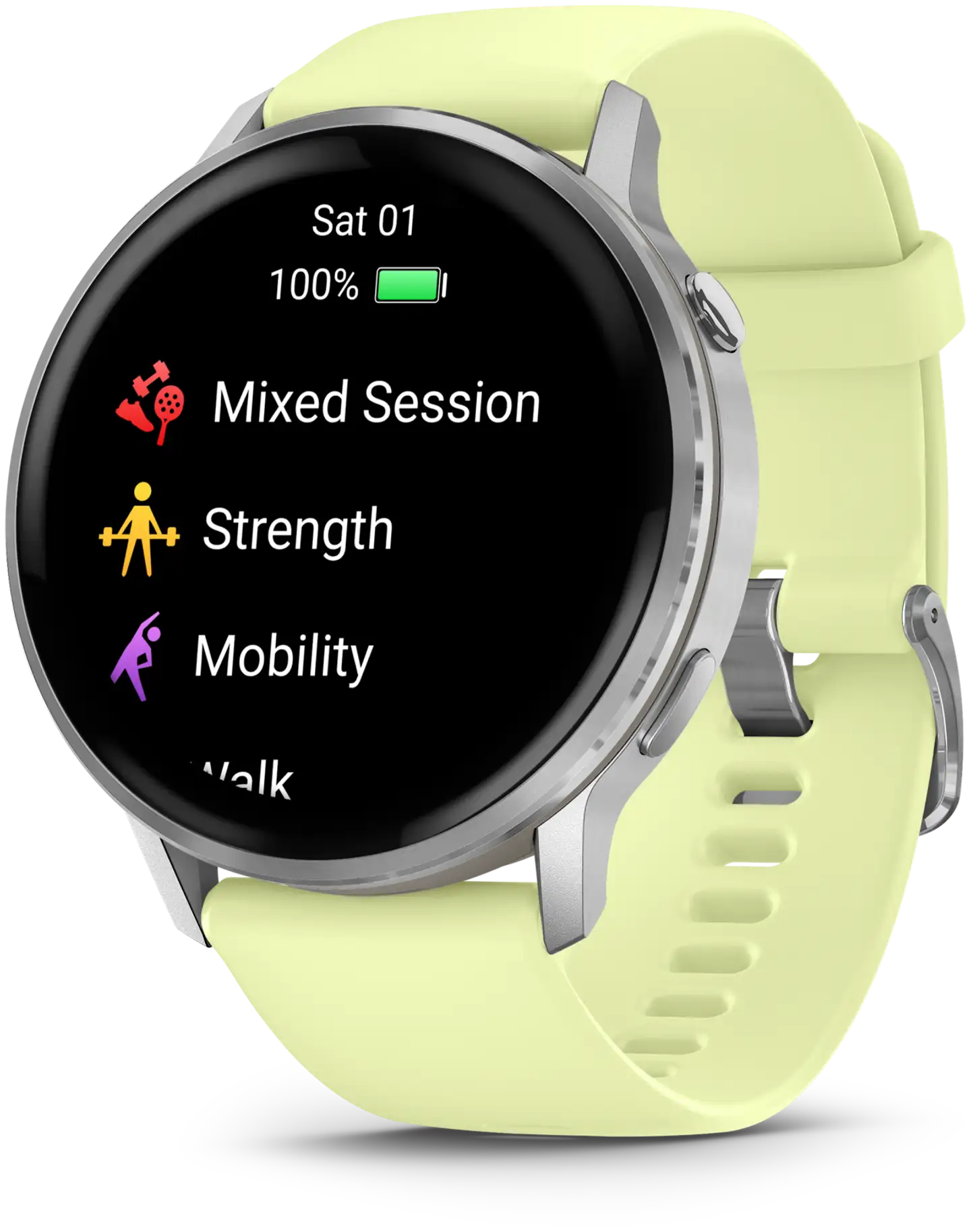 Garmin Venu 4 – 45 mm, Hopeanvärinen ja sitruunankeltainen silikonihihna - 2