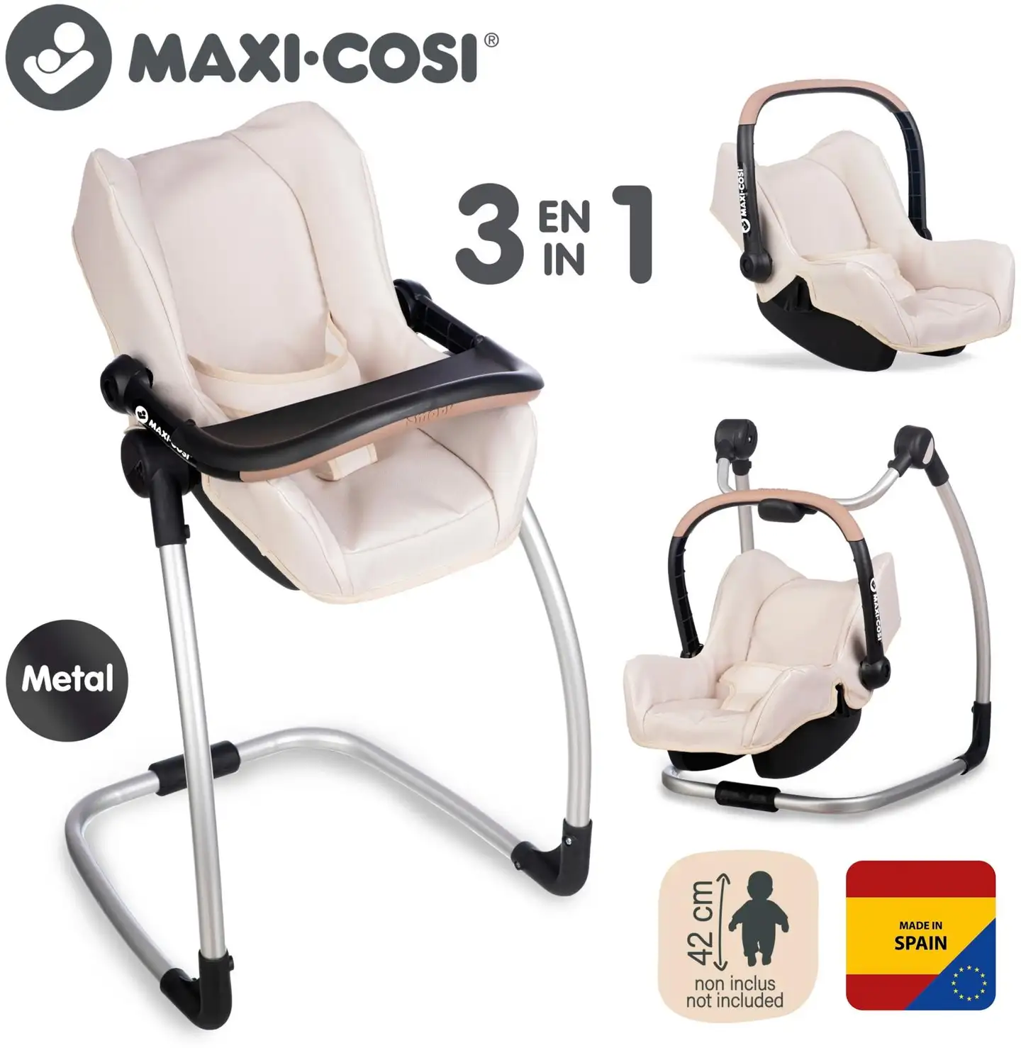 Smoby Maxi-Cosi Nuken 3in1 syöttötuoli: tuoli, turvakaukalo ja keinu - 2