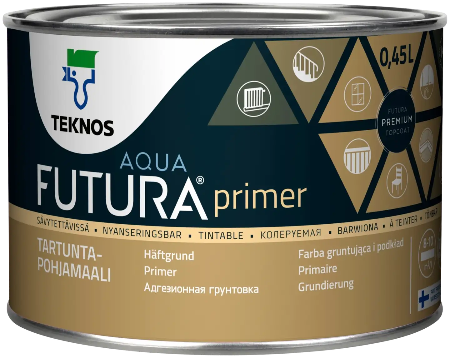 Teknos tartuntapohjamaali Futura Aqua 3 Primer 0,45 l PM1 valkoinen sävytettävissä täyshimmeä