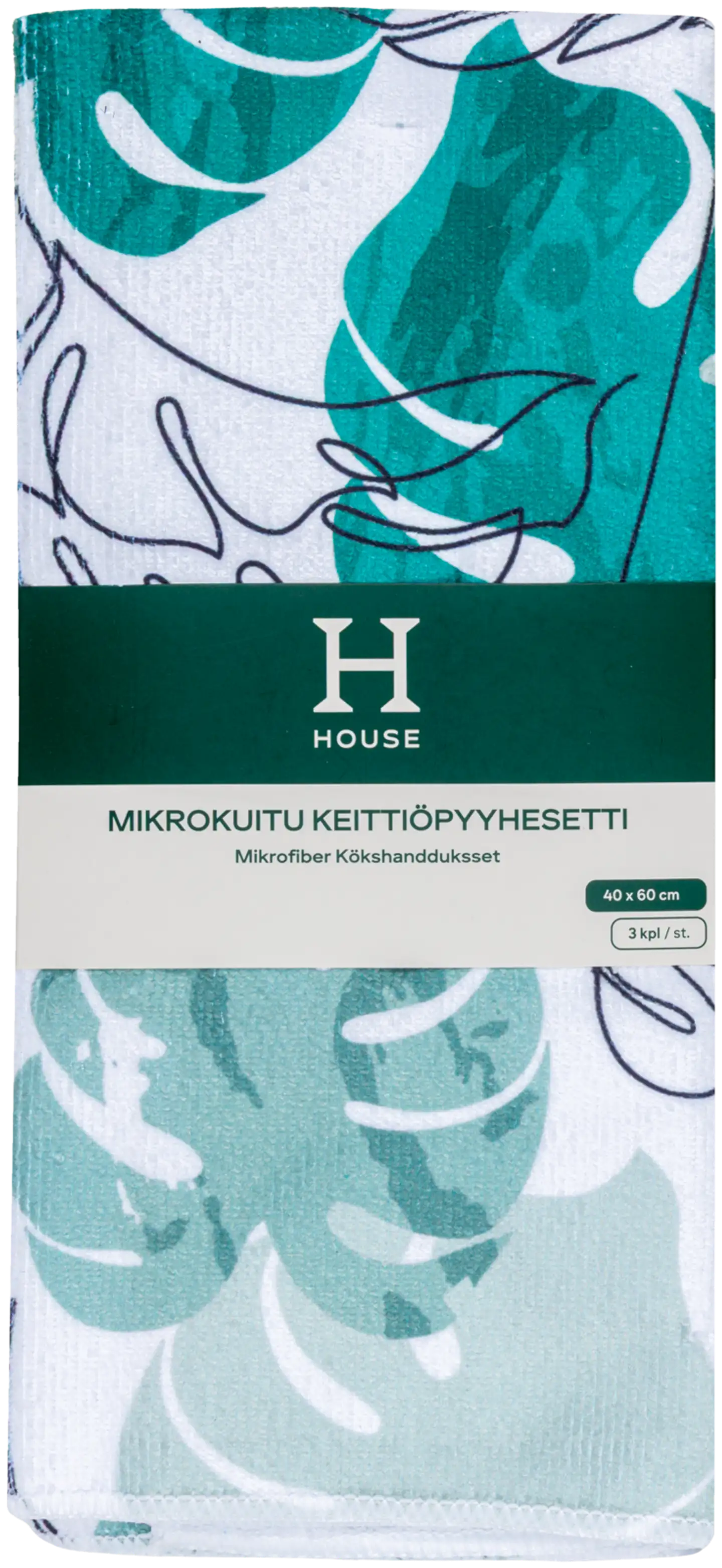 House keittiöpyyhe mikrokuitu 40x60cm 3 kpl valkoinen/vihreä/musta - 2