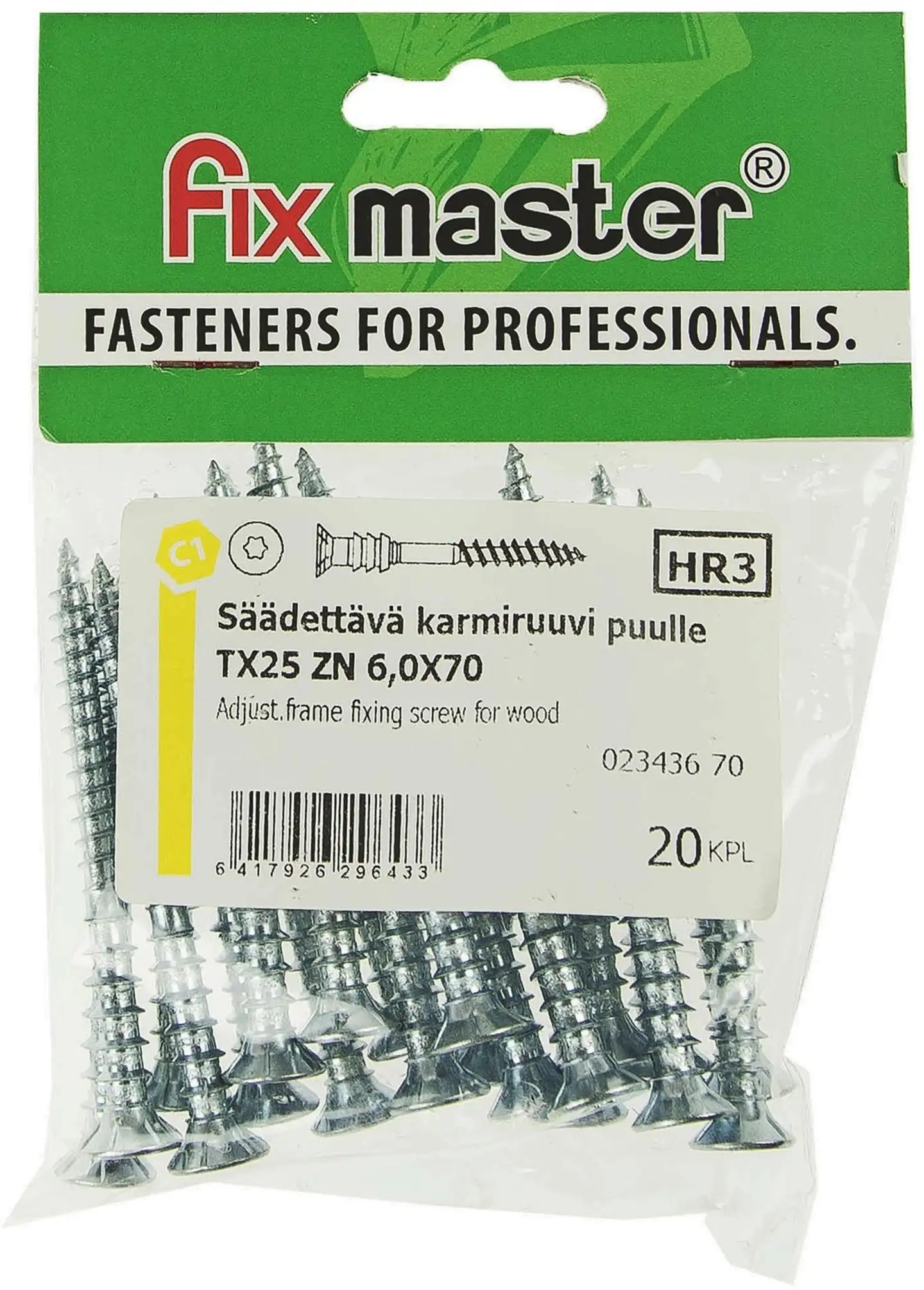 Fix Master säätökarmiruuvi puulle 6,0X70 torx25 sinkitty 20kpl