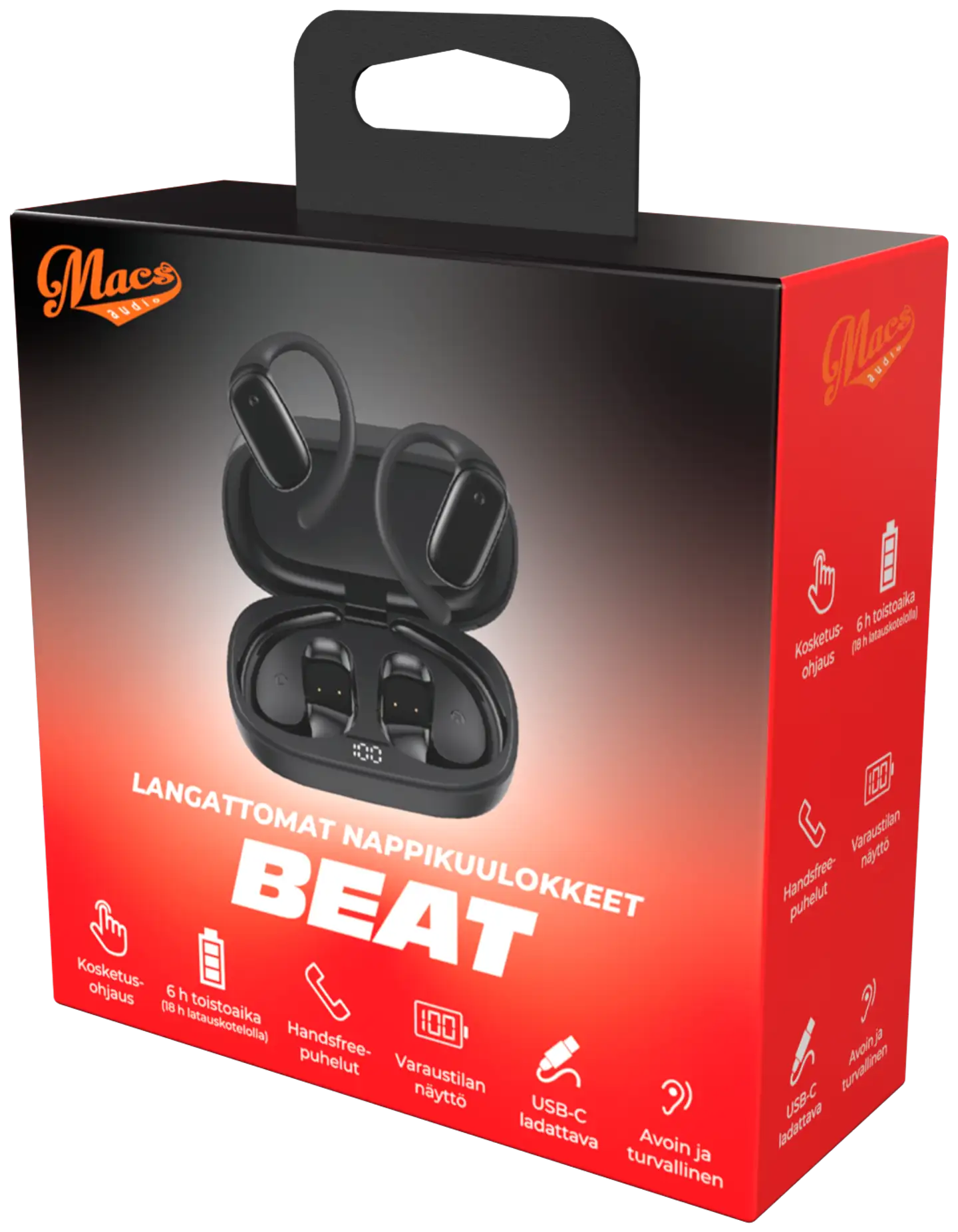 Macs langattomat open-ear nappikuulokkeet Beat musta - 1