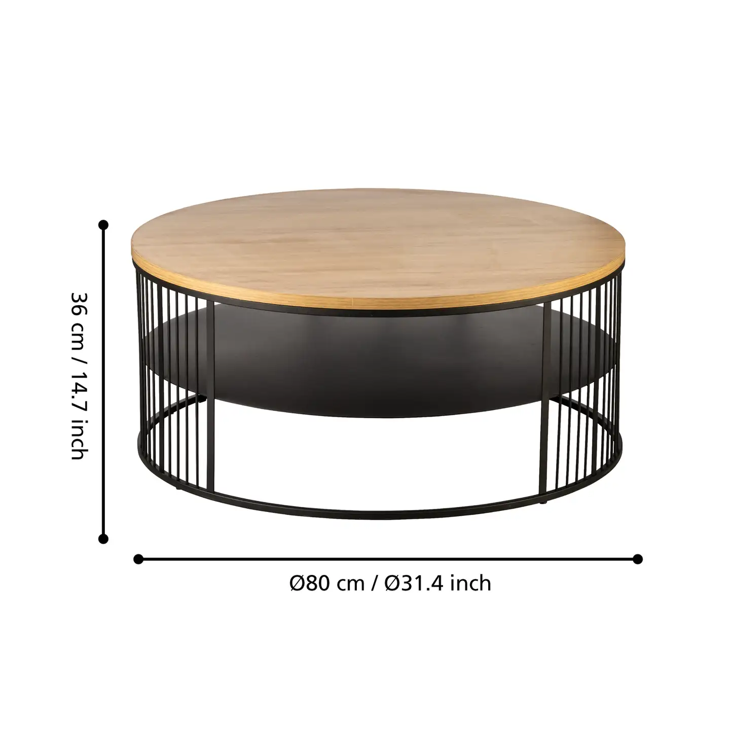 EGLO kahvipöytä Tozawa Ø80 cm musta/ruskea - 2