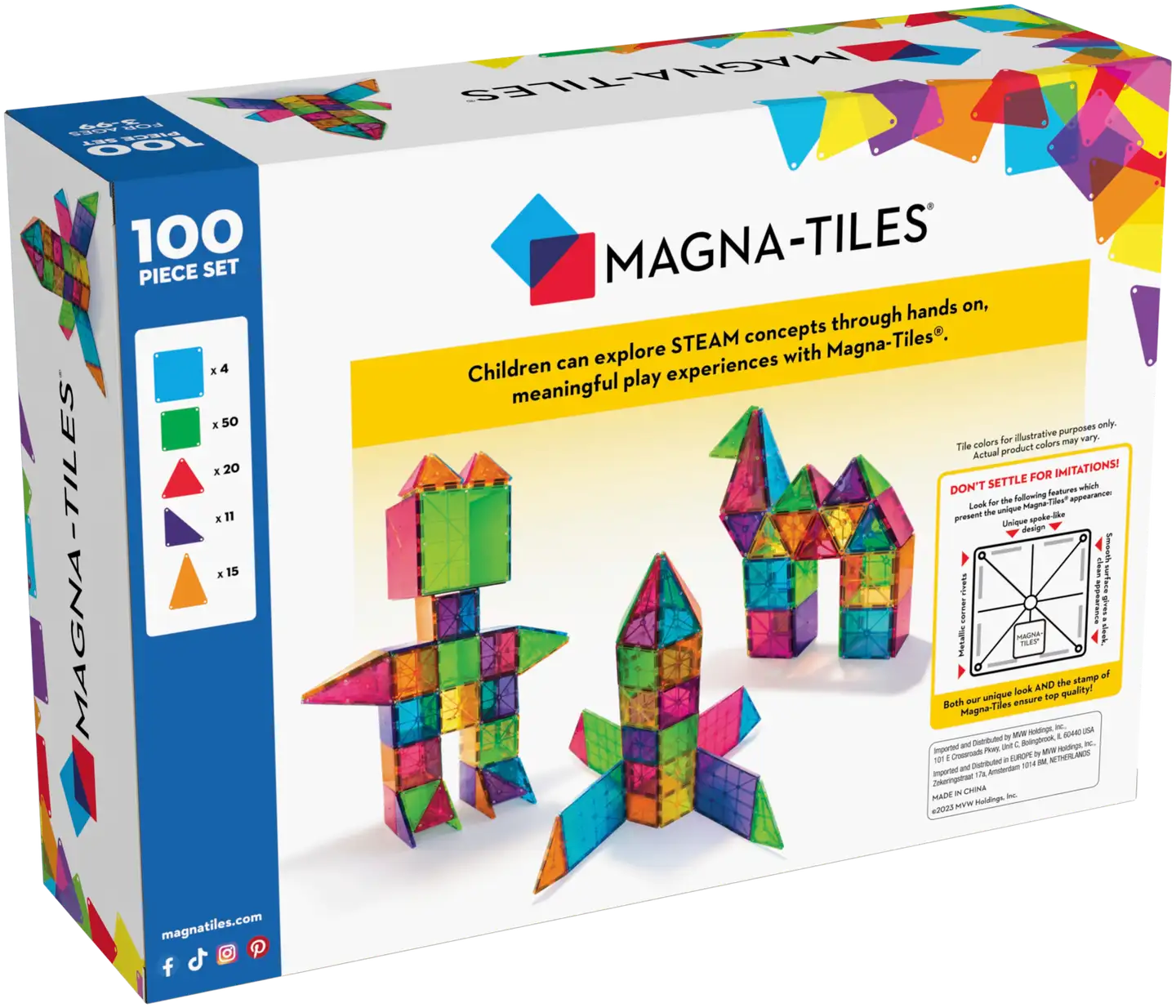 MAGNA-TILES® Clear Colours 100 osaa -magneettirakennussarja - 3