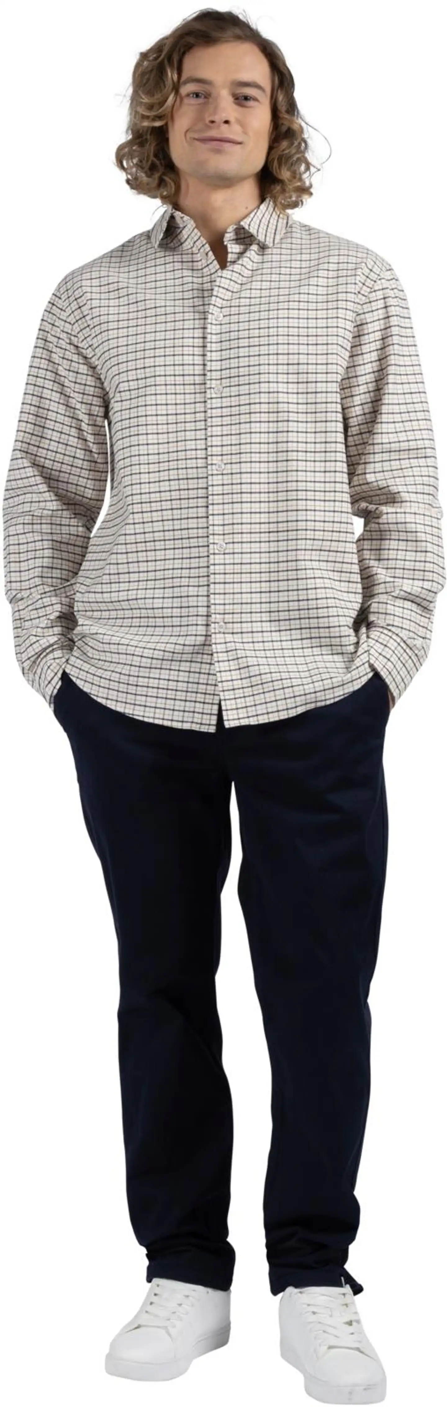 London Fog miesten Oxford-kauluspaita 194LF03267 - Offwhite w/chocolate check - 3