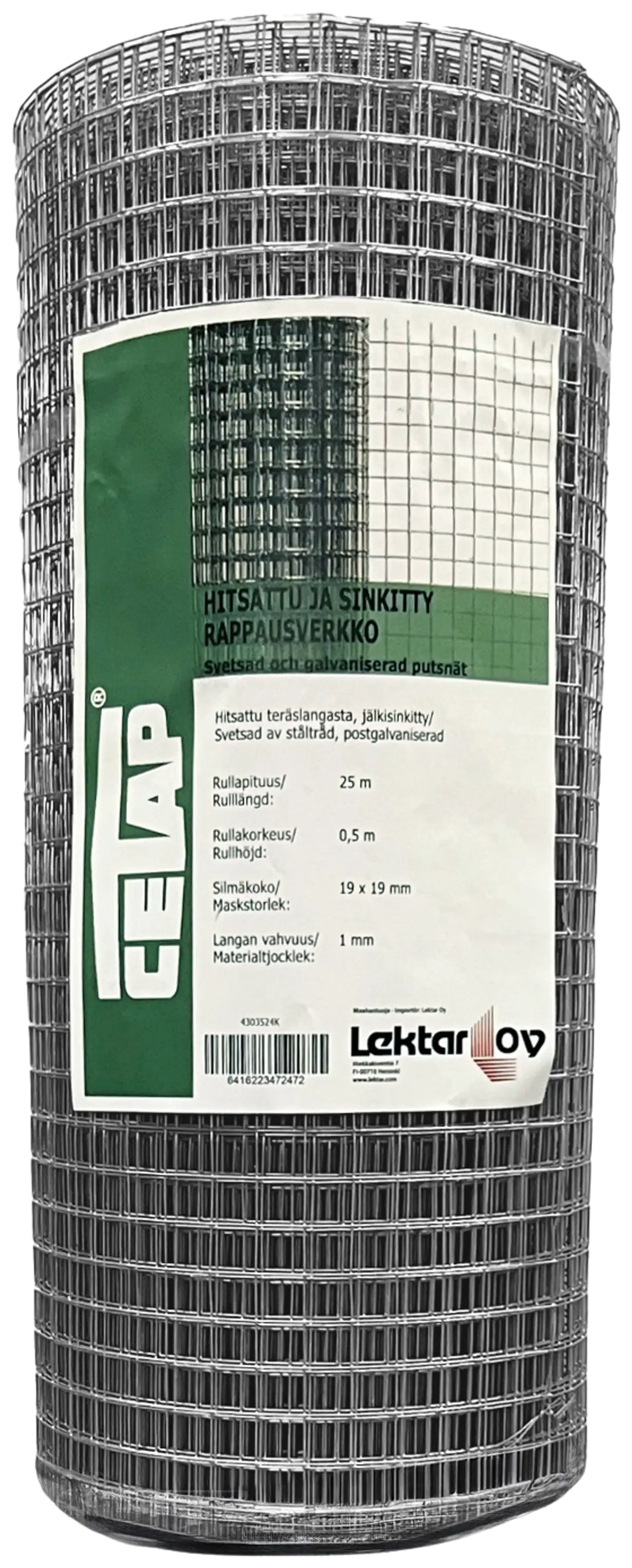 Cetap Rappausverkko sinkitty 19 x 19 x 1 mm, 0,6x25m