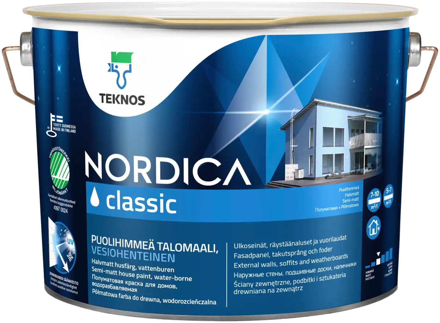 Teknos talomaali Nordica Classic 9 l PM1 valkoinen sävytettävissä puolihimmeä