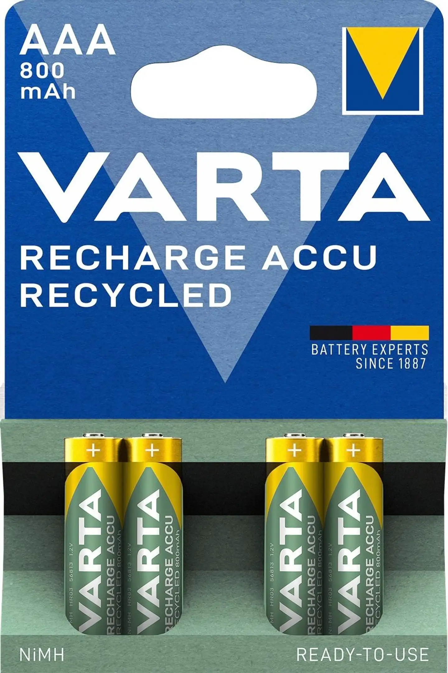 Varta recycled 4xAAA ladattava akkuparisto 800mAh - 1