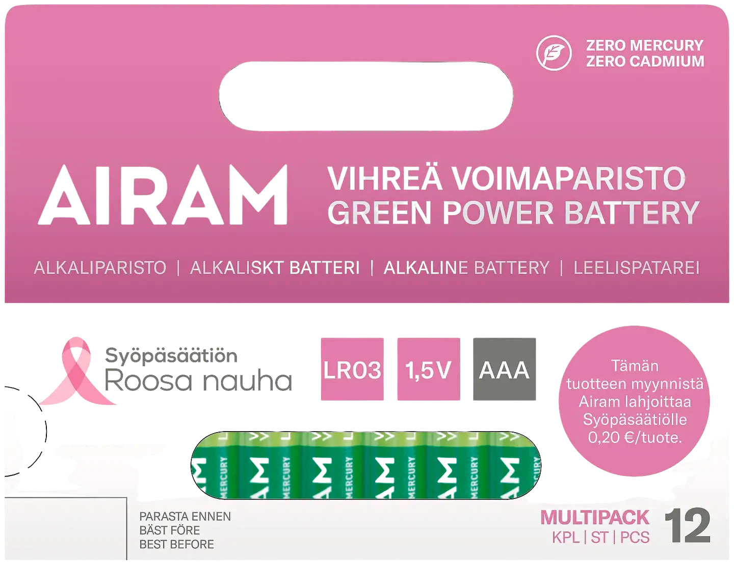 Roosa nauha vihreä voimaparisto LR03 AAA 12/KRT