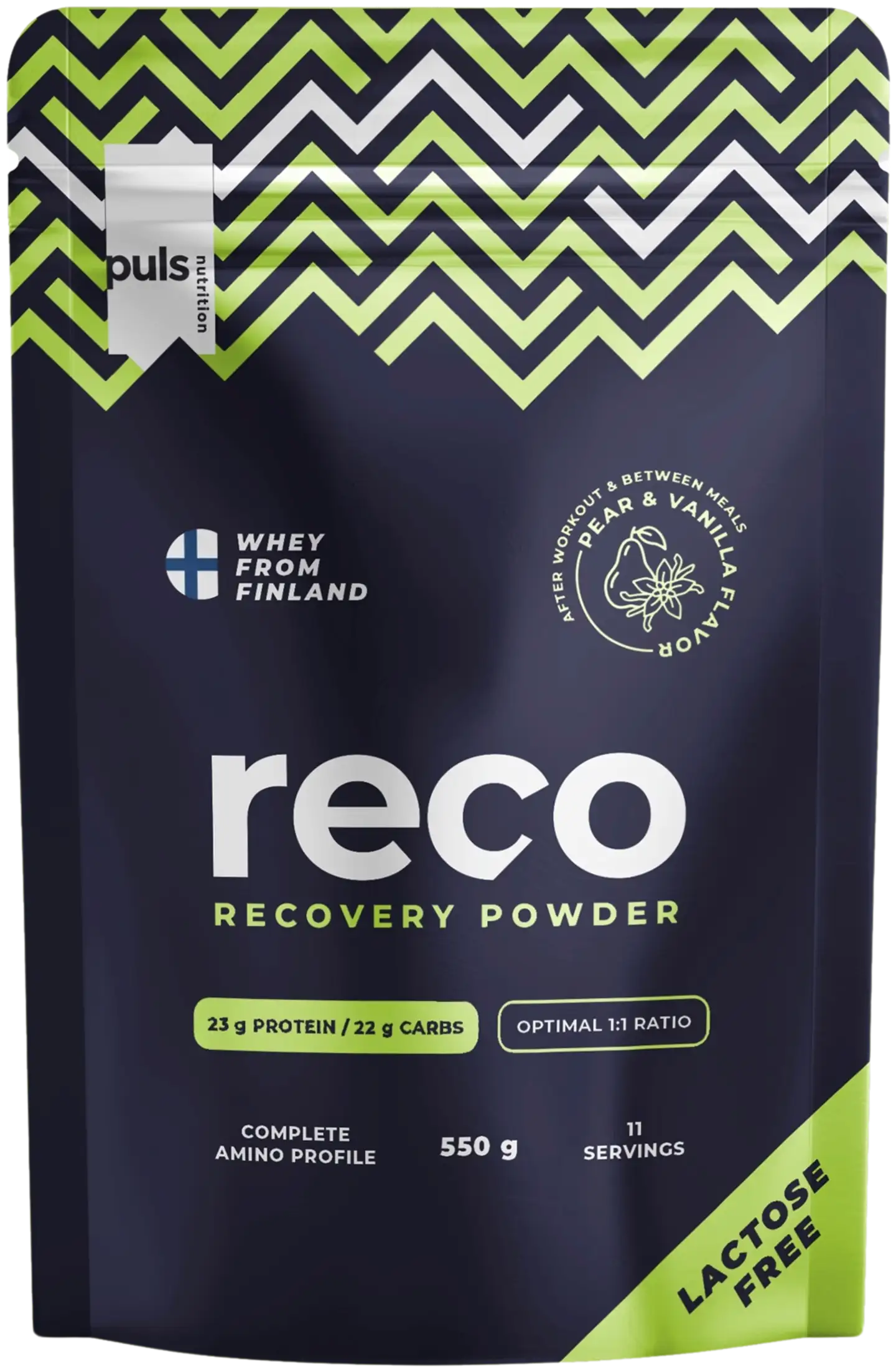 PULS RECO Pear&Vanilla proteiini-hiilihydraattijuomajauhe 550g