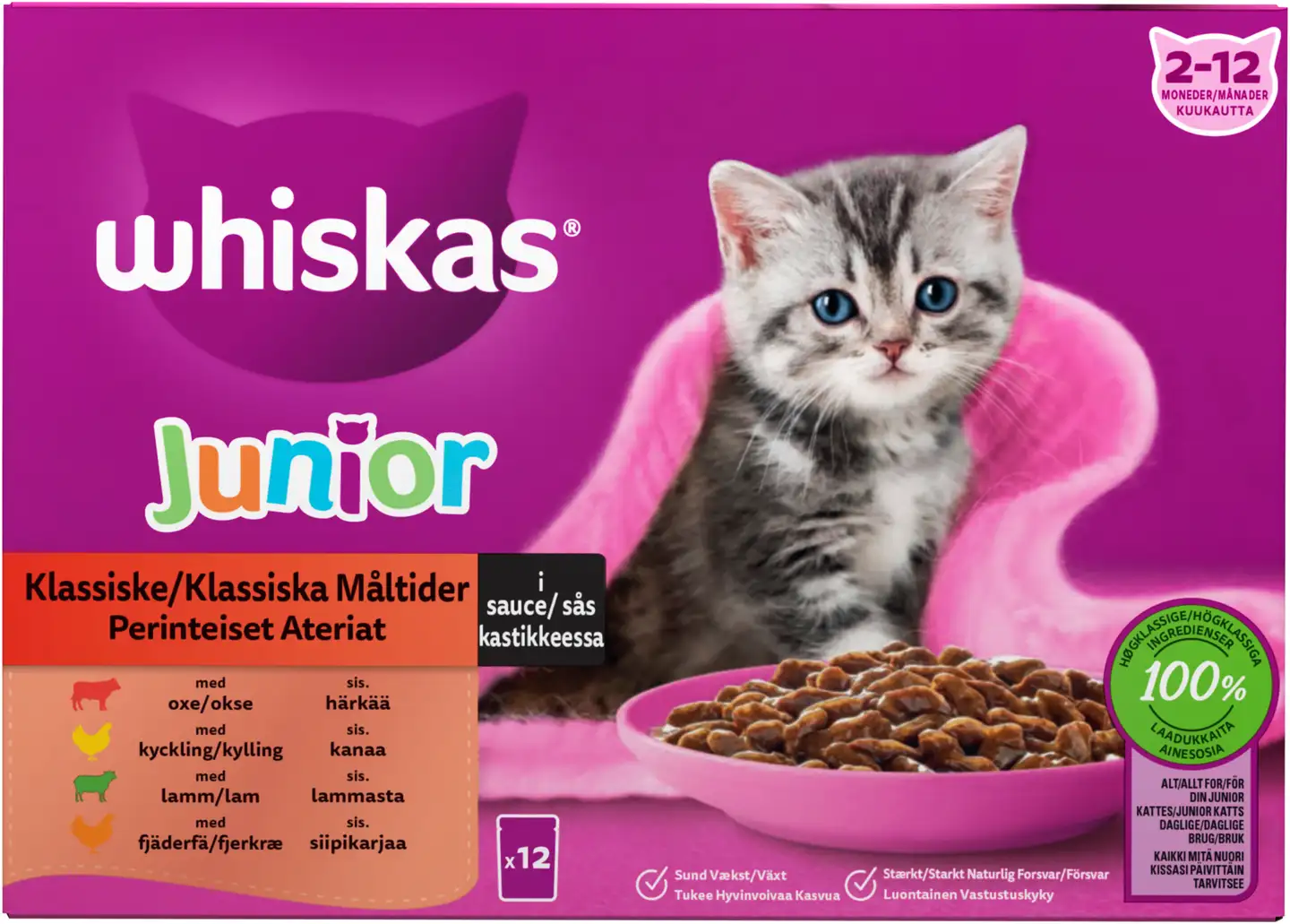 Whiskas Junior Perinteiset Ateriat kastikkeessa (12 x 85 g)