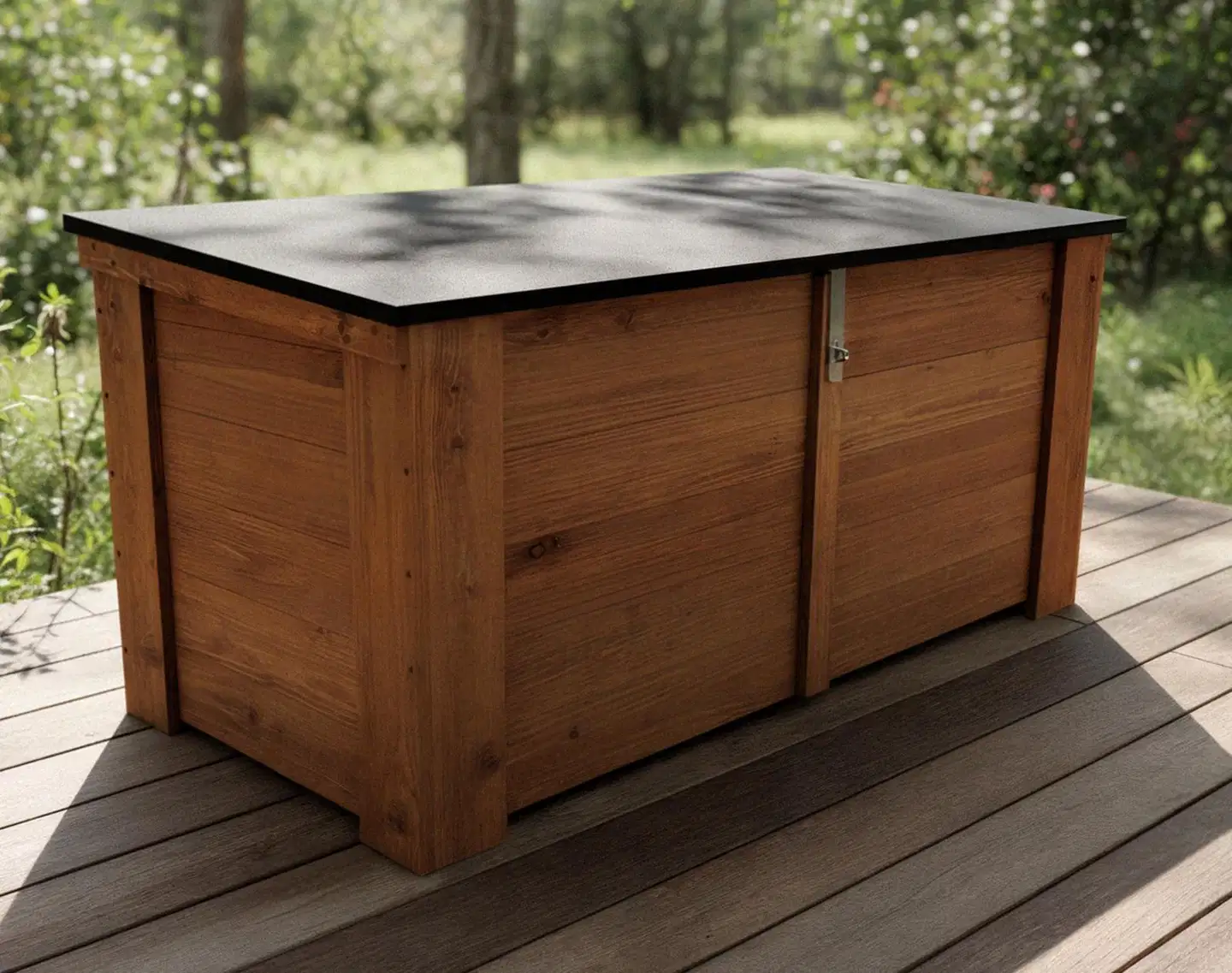 Lukittava piha-arkku kaltevalla kannella, ruskea, 130x58x60 cm - 4