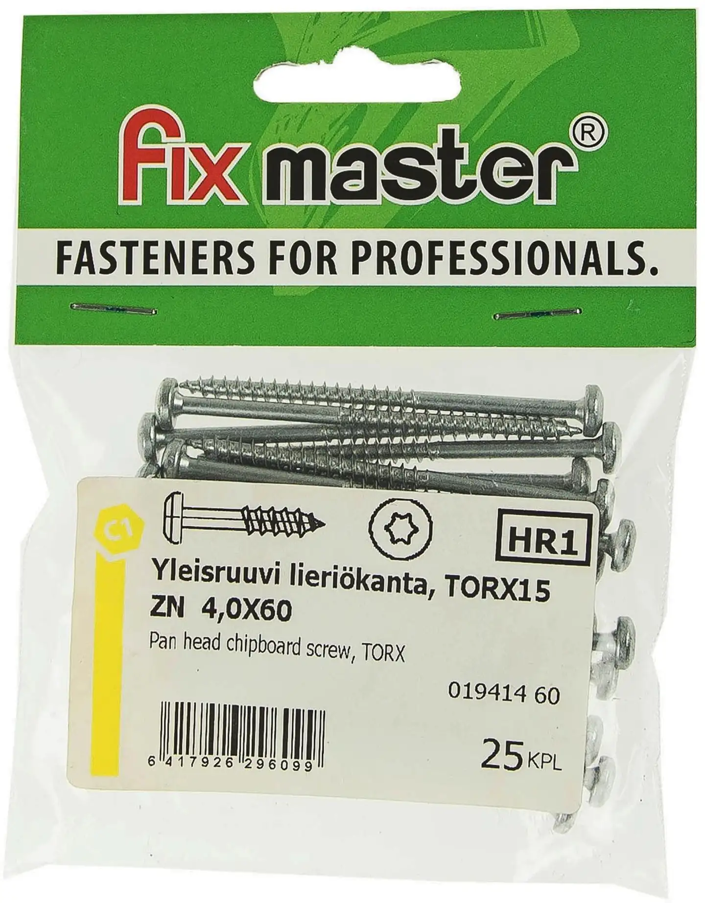 Fix Master yleisruuvi kupukanta osakierre 4X60 torx15 sinkitty 25kpl