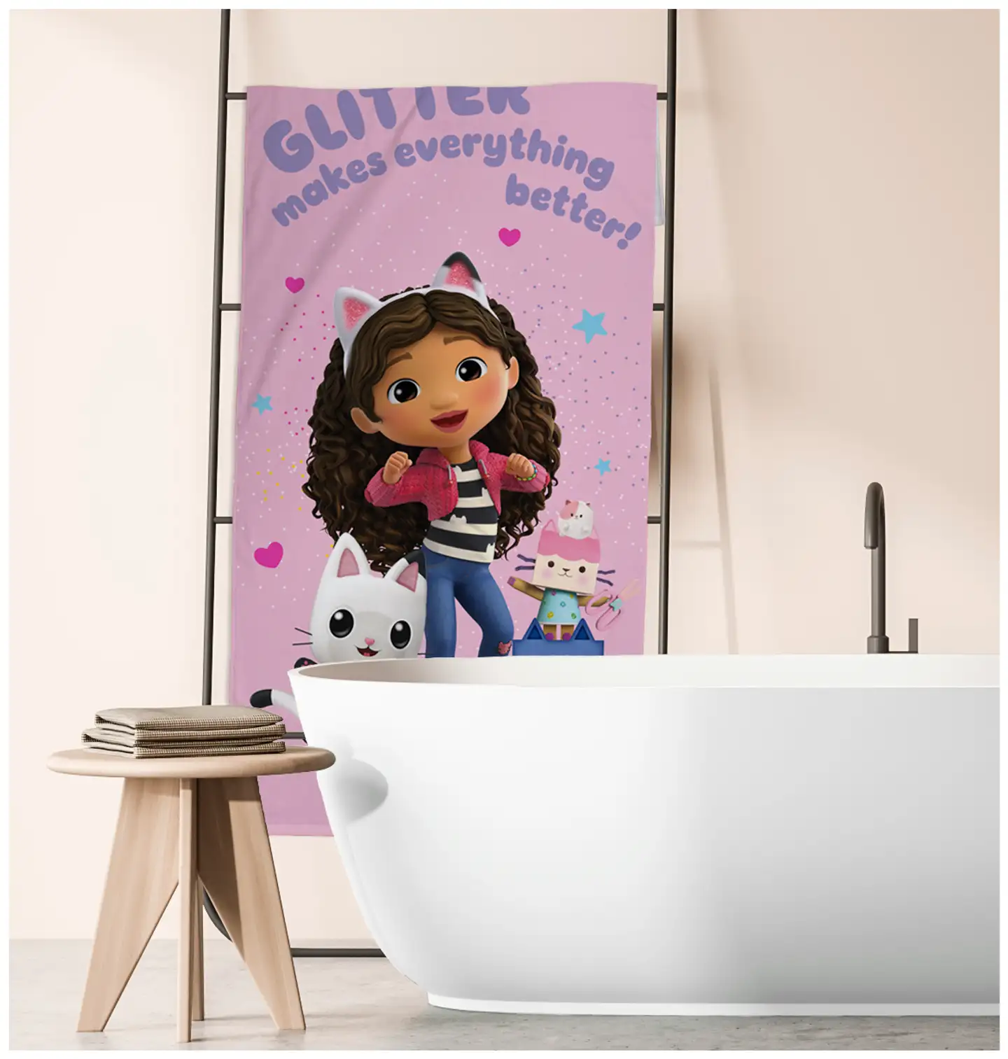 Gabby's Dollhouse lasten kylpypyyhe 70x140 cm pinkki - 2